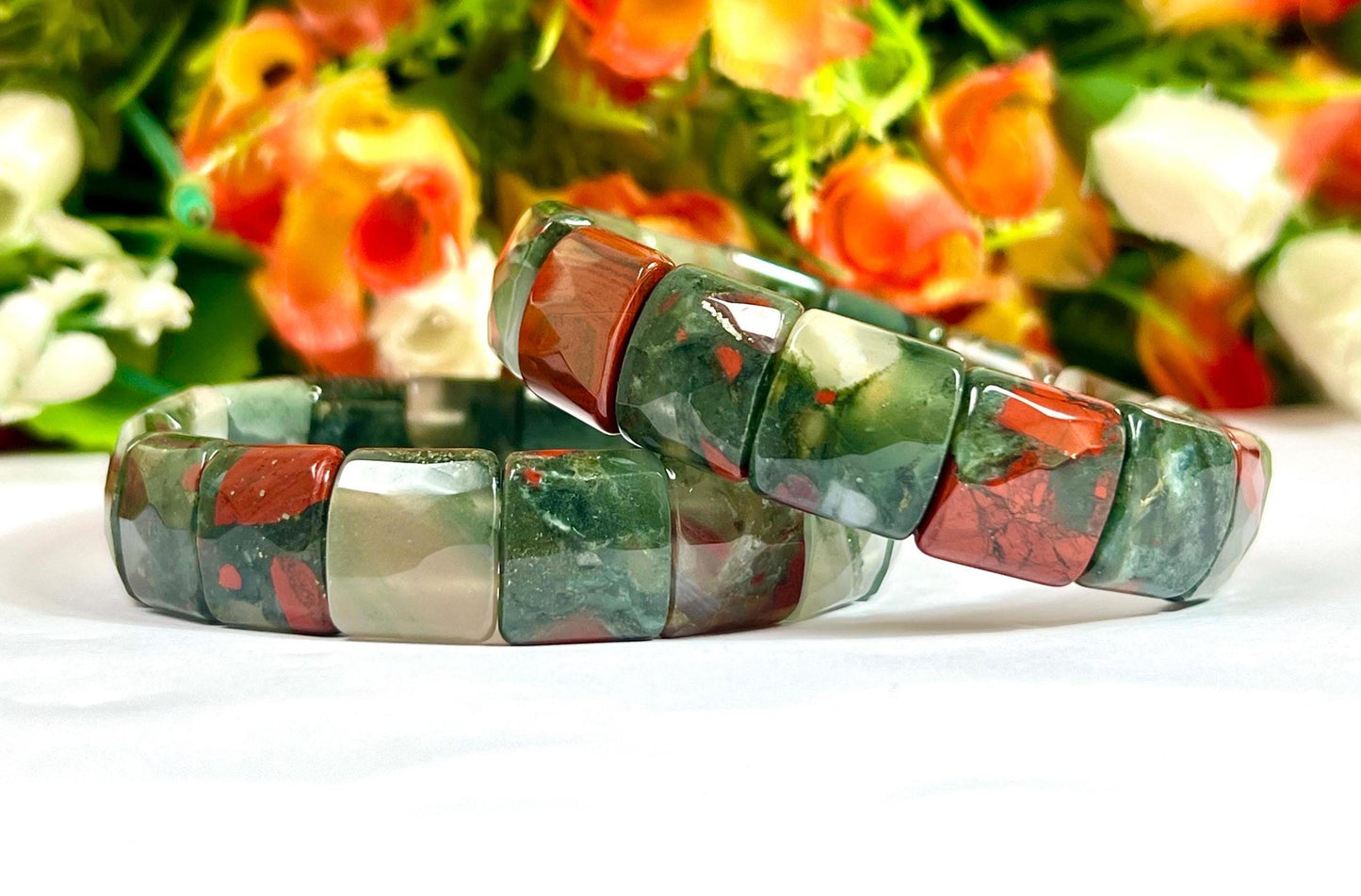 15 MM African Blood Stone Bracelet l Stretchable Bracelet