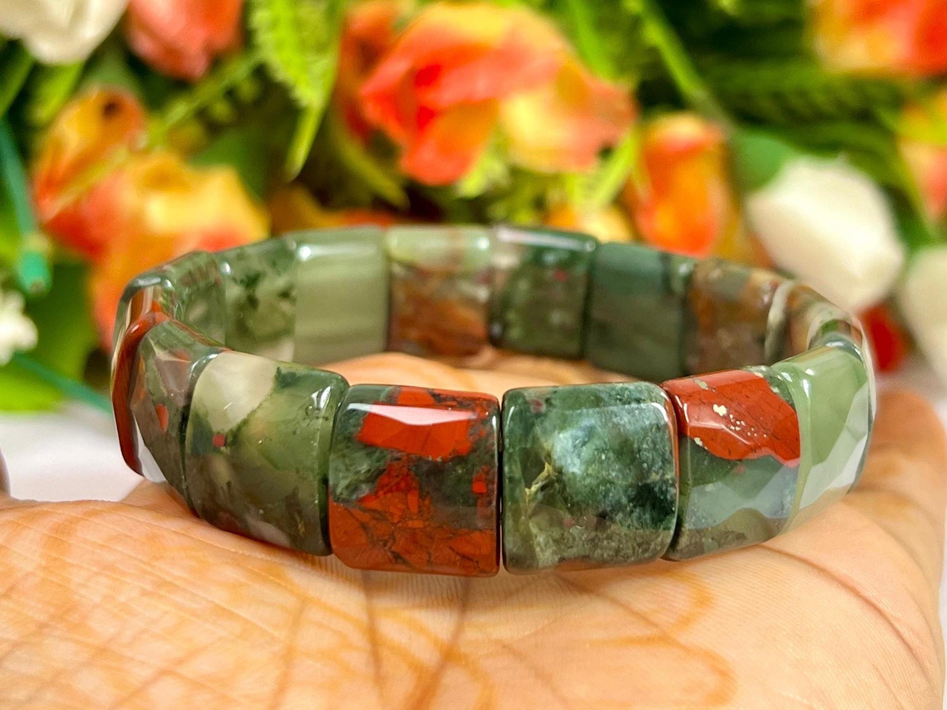 15 MM African Blood Stone Bracelet l Stretchable Bracelet