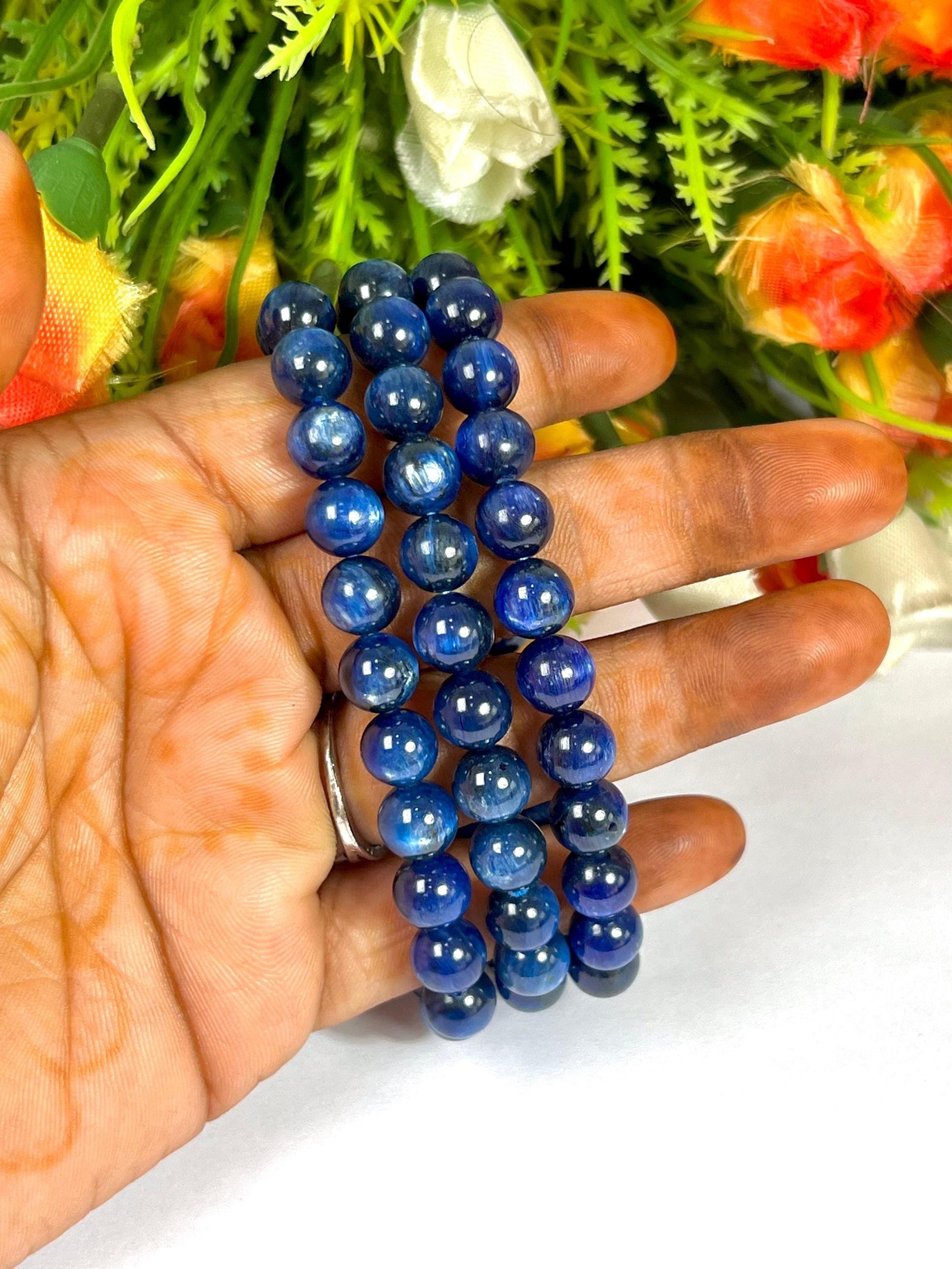 Blue Kyanite Stone Bracelet l Stretchable Bracelet l Unisex Bracelet l 8 MM Bracelet