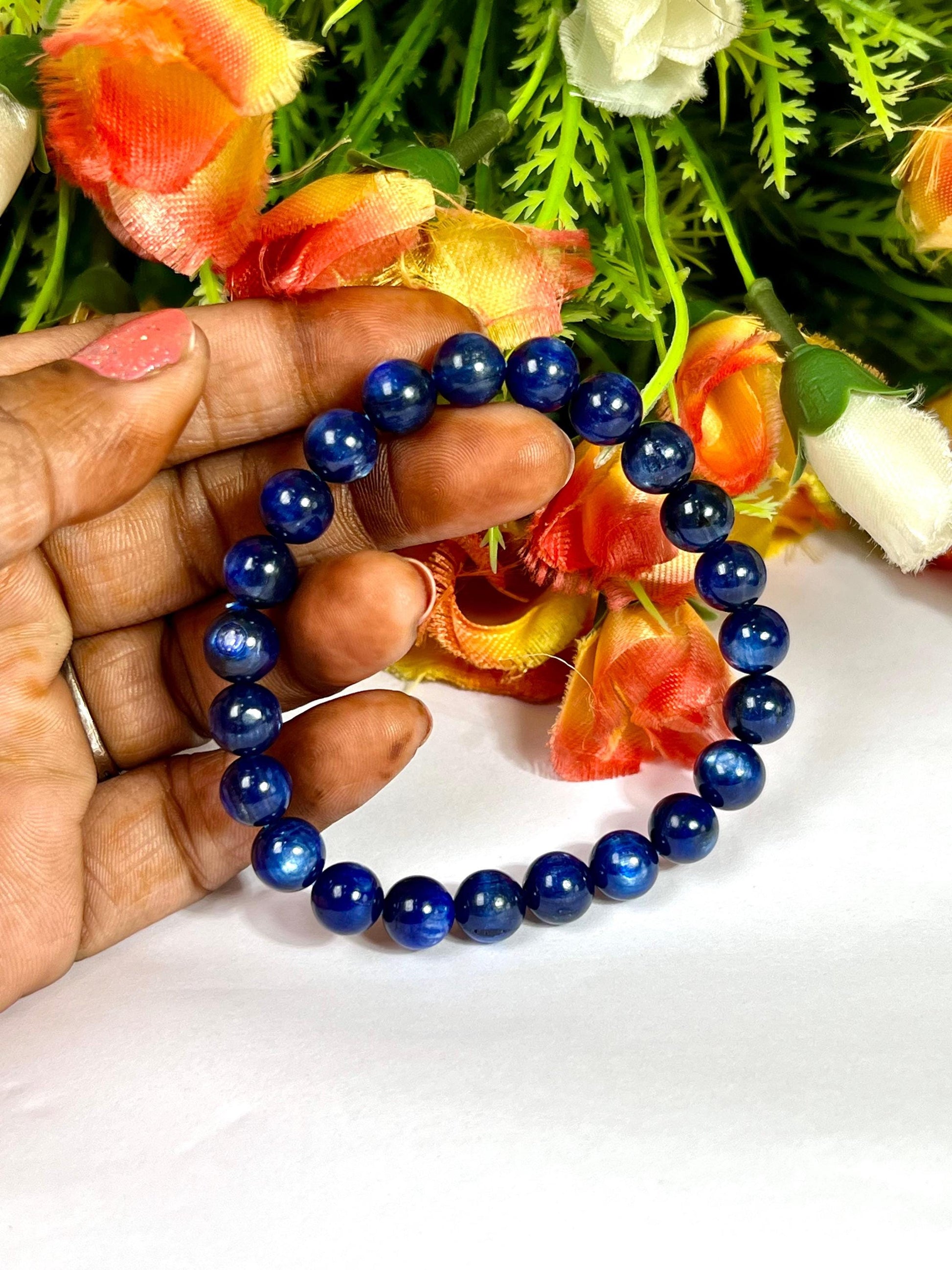 Blue Kyanite Stone Bracelet l Stretchable Bracelet l Unisex Bracelet l 8 MM Bracelet