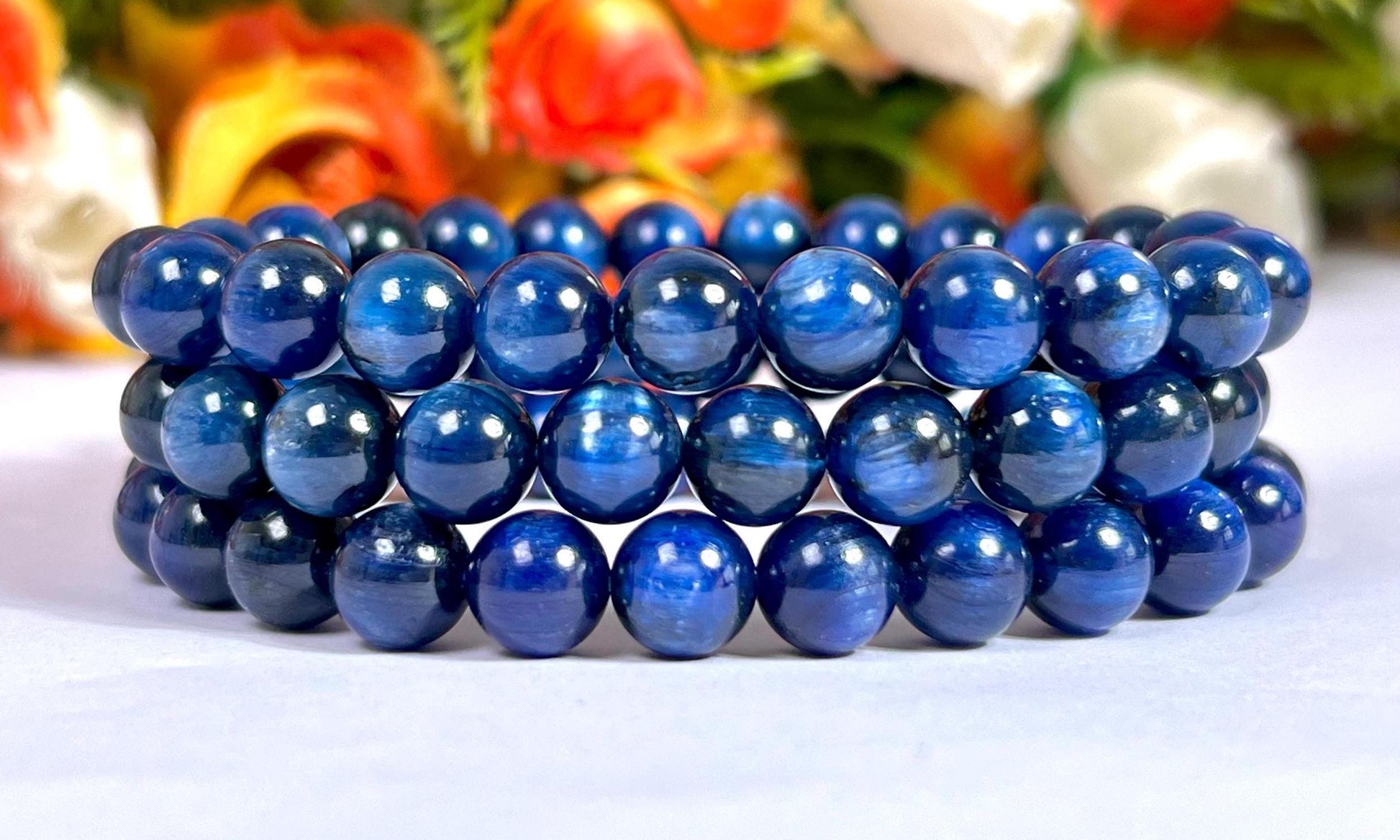 Blue Kyanite Stone Bracelet l Stretchable Bracelet l Unisex Bracelet l 8 MM Bracelet