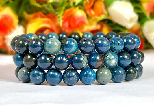 Siberian Agate Blue stone Bracelet l Stretchable Bracelet l Unisex Bracelet l 8 MM Bracelet