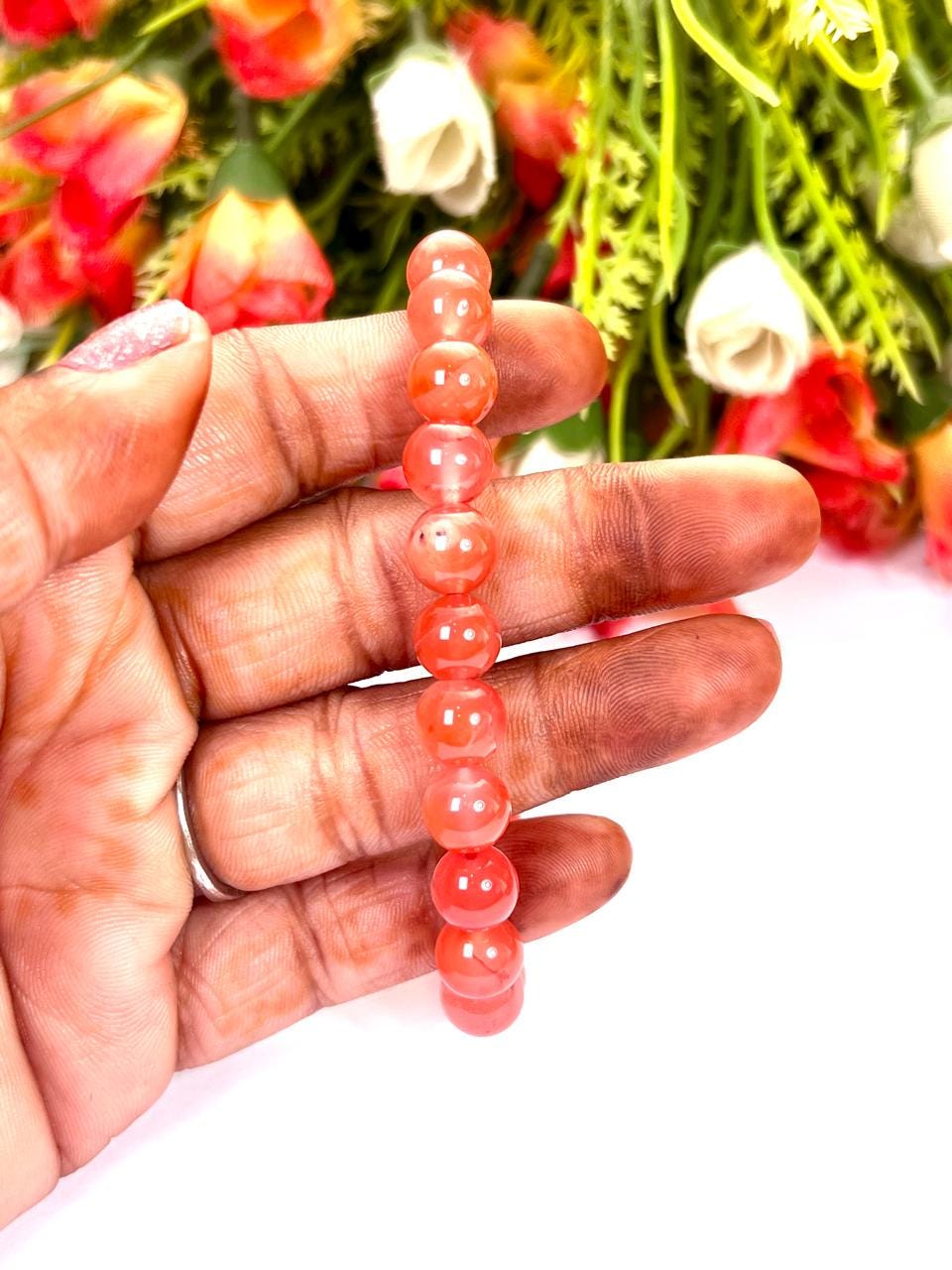 Orange Creedite (Durango, Mexico) Stone Bracelet l Stretchable Bracelet l Unisex Bracelet l 8 MM Bracelet