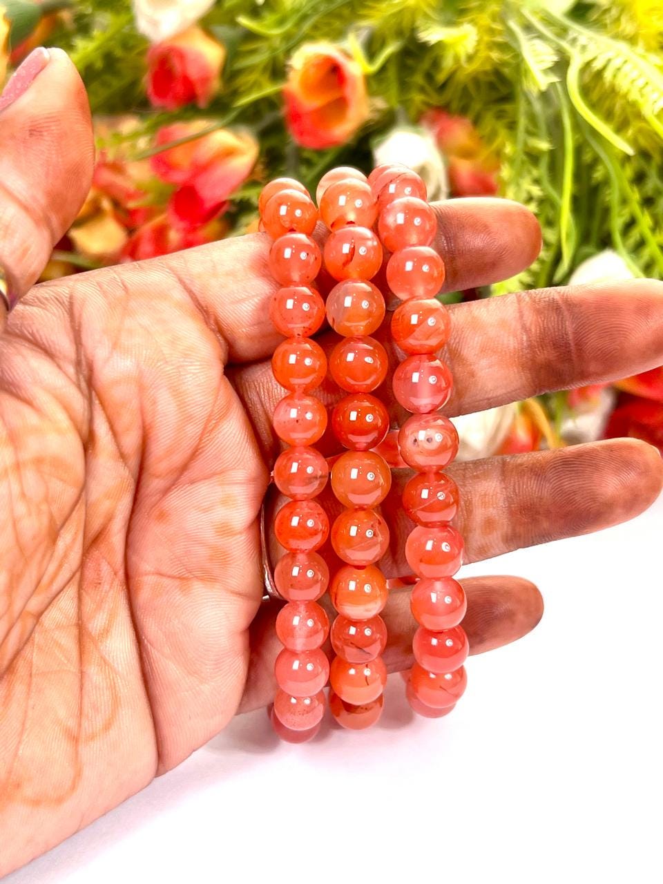 Orange Creedite (Durango, Mexico) Stone Bracelet l Stretchable Bracelet l Unisex Bracelet l 8 MM Bracelet