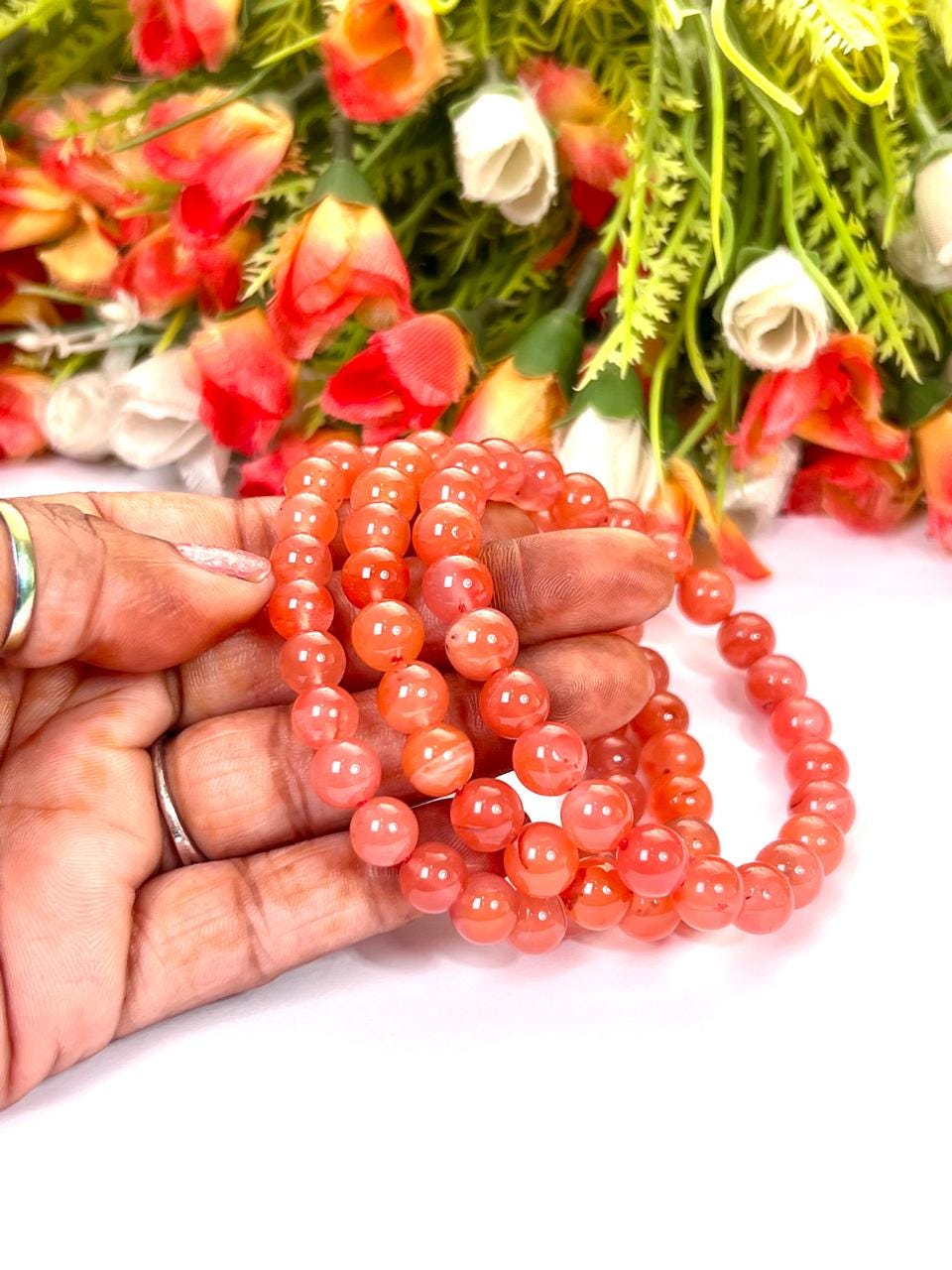 Orange Creedite (Durango, Mexico) Stone Bracelet l Stretchable Bracelet l Unisex Bracelet l 8 MM Bracelet