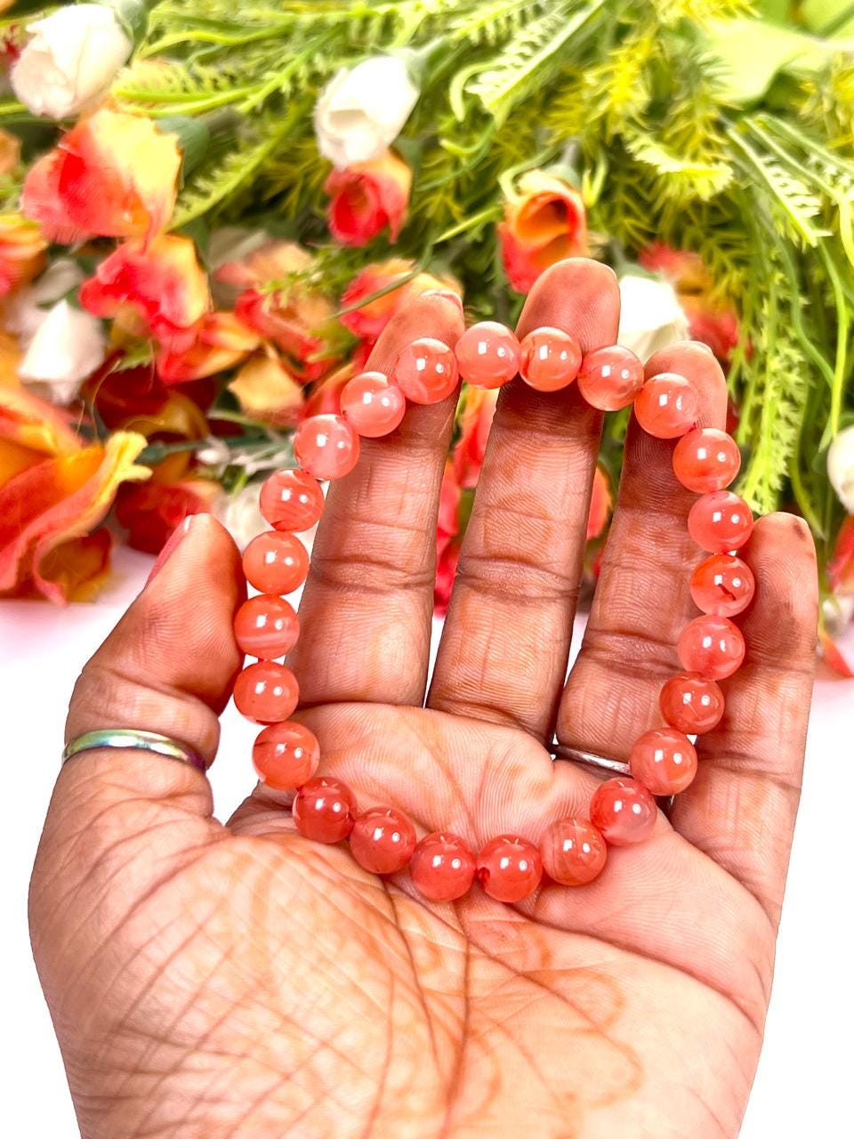 Orange Creedite (Durango, Mexico) Stone Bracelet l Stretchable Bracelet l Unisex Bracelet l 8 MM Bracelet