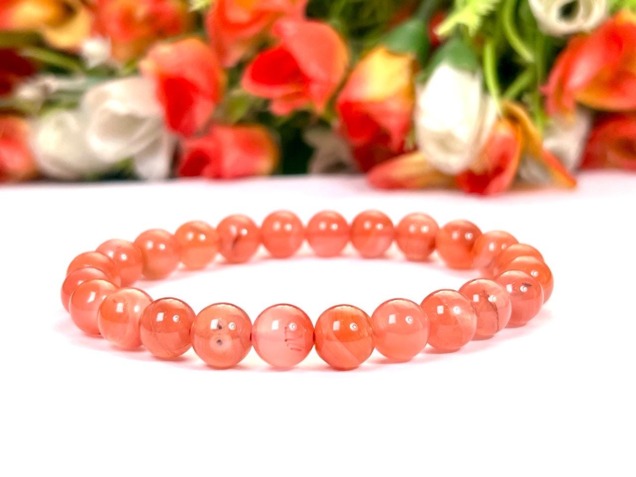 Orange Creedite (Durango, Mexico) Stone Bracelet l Stretchable Bracelet l Unisex Bracelet l 8 MM Bracelet