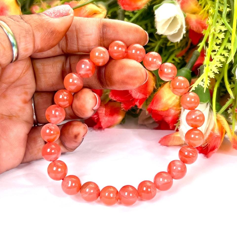 Orange Creedite (Durango, Mexico) Stone Bracelet l Stretchable Bracelet l Unisex Bracelet l 8 MM Bracelet