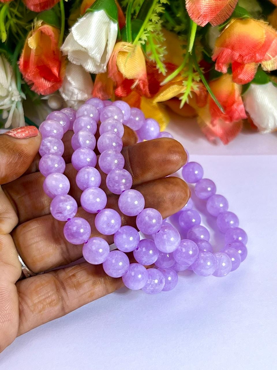 Lavender Quartz Stone Bracelet l Stretchable Bracelet l Unisex Bracelet l 8 MM Bracelet