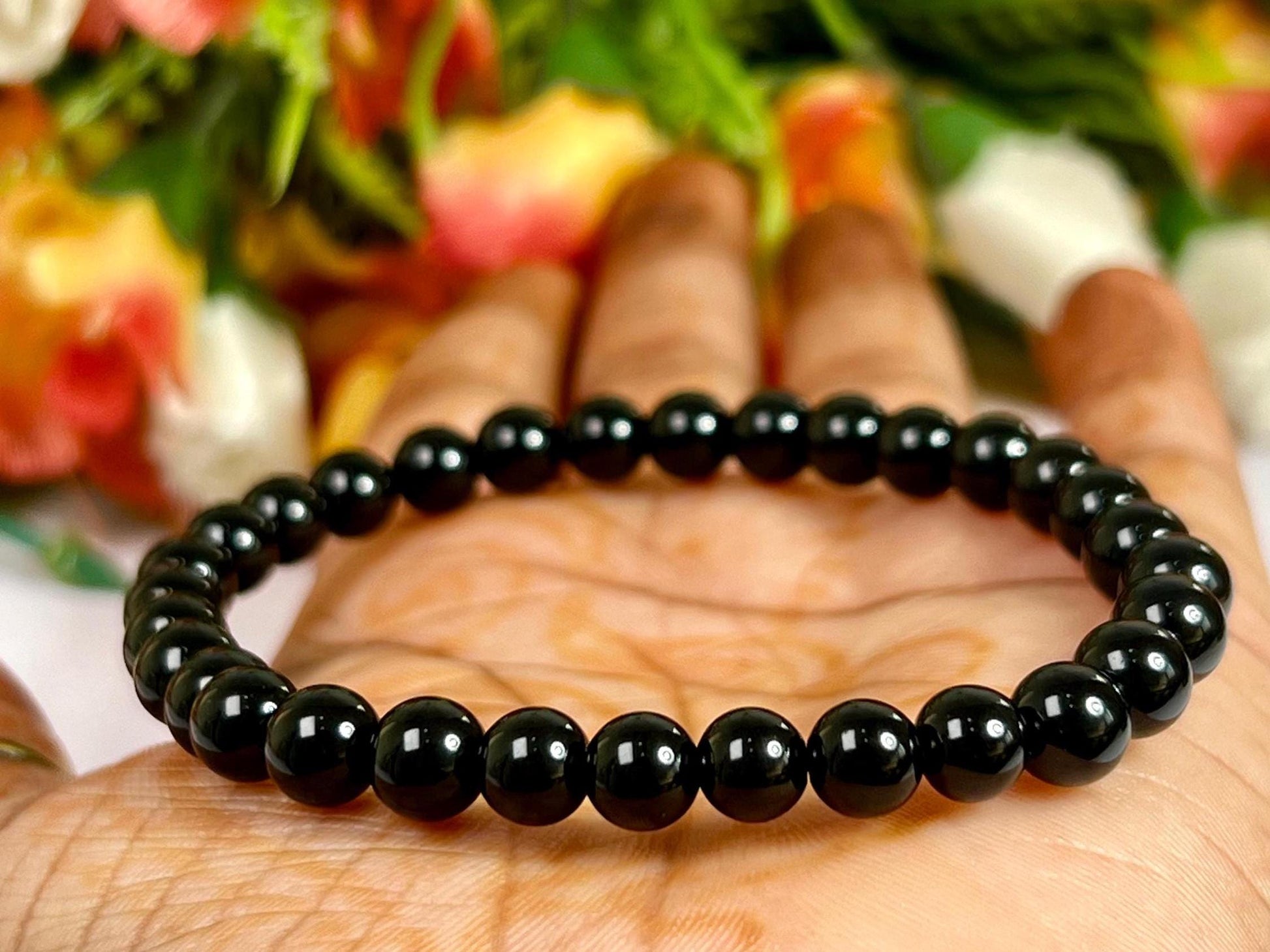 6.8 MM TIBETAN Black Tektite Glass Stone Bracelet l Stretchable Bracelet l Unisex Bracelet