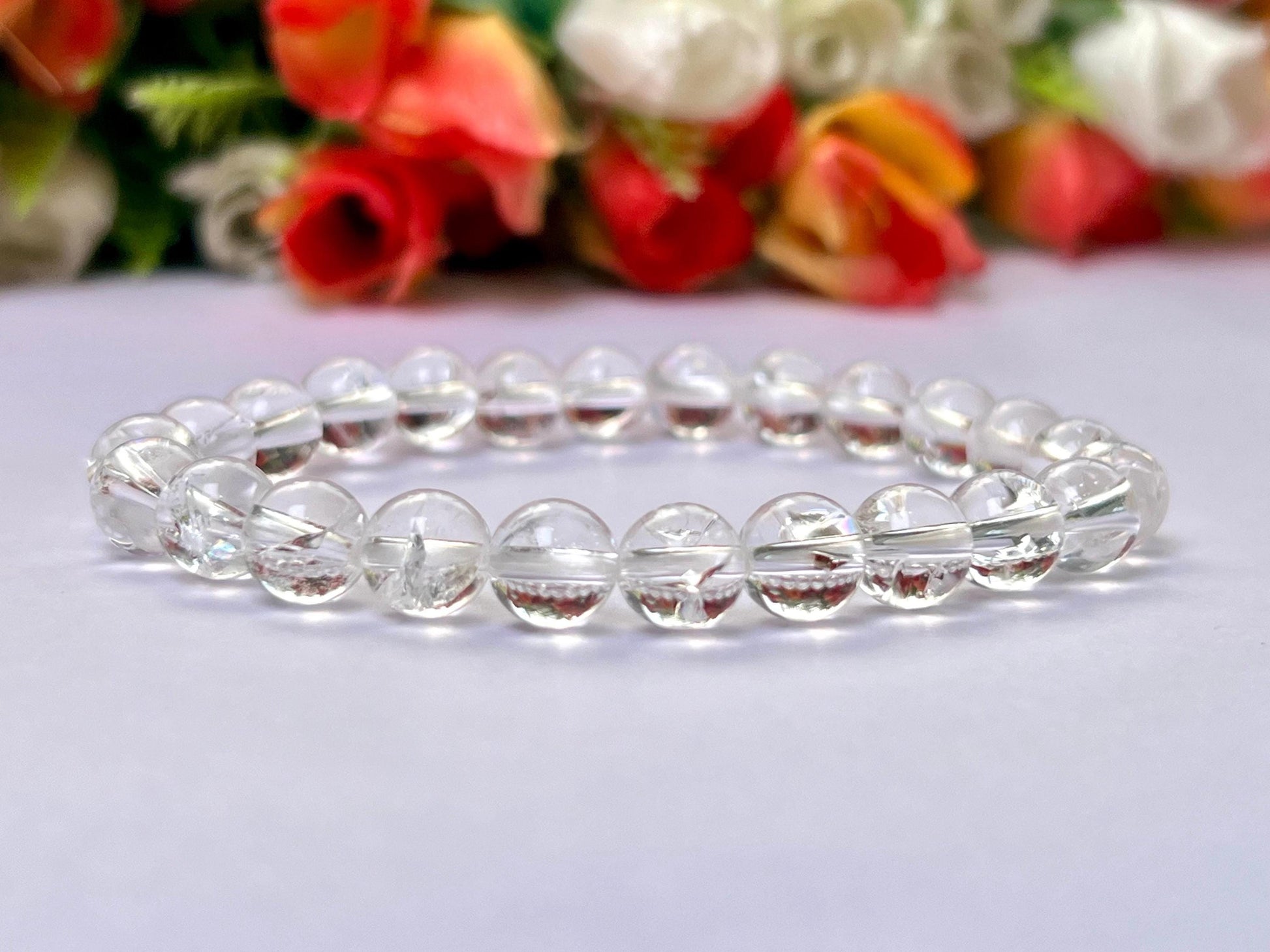 Rainbow Anandalite Quartz Aurora Quartz Crystal Stone Bracelet l Stretchable Bracelet l Unisex Bracelet l 8 MM Bracelet