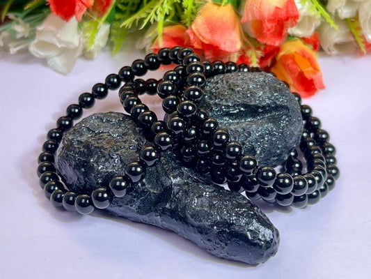 6.8 MM TIBETAN Black Tektite Glass Stone Bracelet l Stretchable Bracelet l Unisex Bracelet
