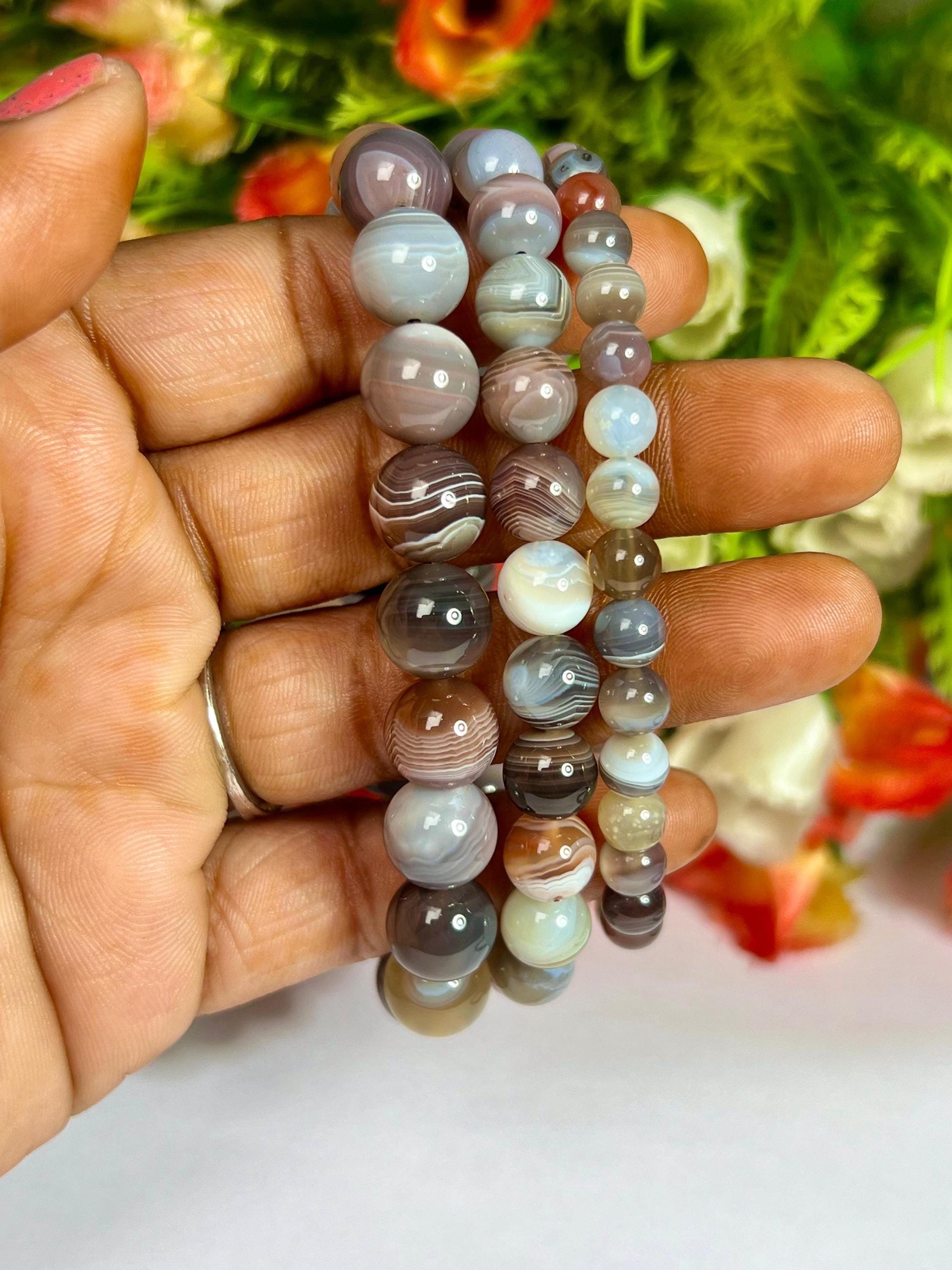 Botswana Agate Stone Round Beaded Bracelet 6 MM 8 MM 10 MM Stretch Bracelet