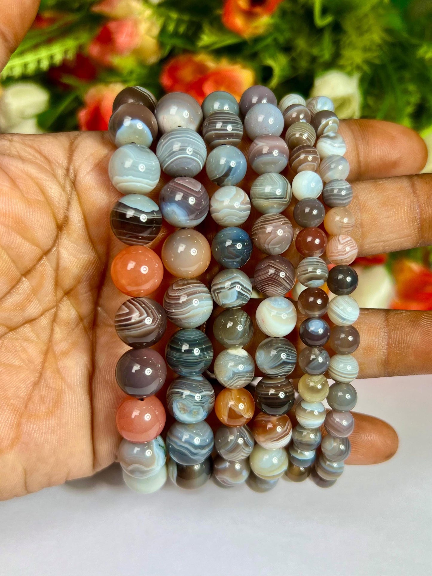 Botswana Agate Stone Round Beaded Bracelet 6 MM 8 MM 10 MM Stretch Bracelet