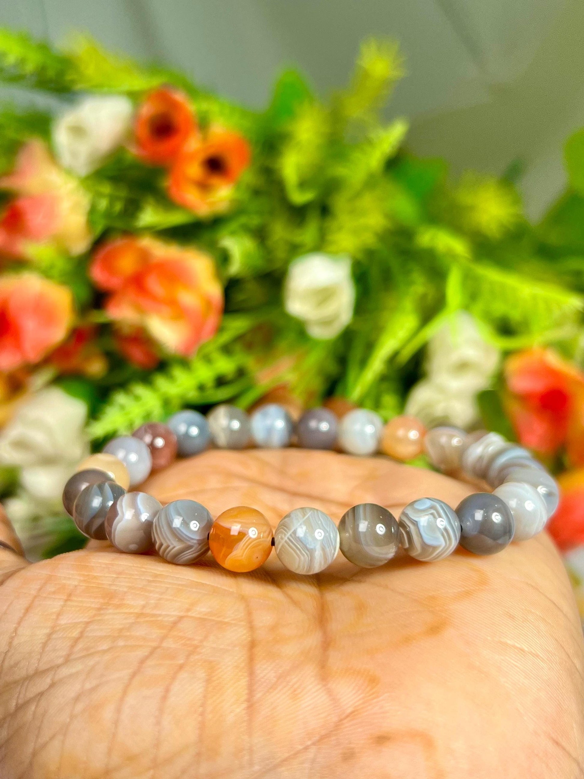 Botswana Agate Stone Round Beaded Bracelet 6 MM 8 MM 10 MM Stretch Bracelet