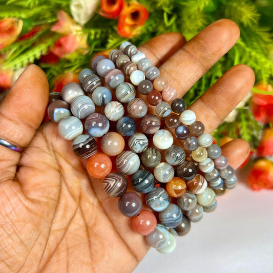 Botswana Agate Stone Round Beaded Bracelet 6 MM 8 MM 10 MM Stretch Bracelet