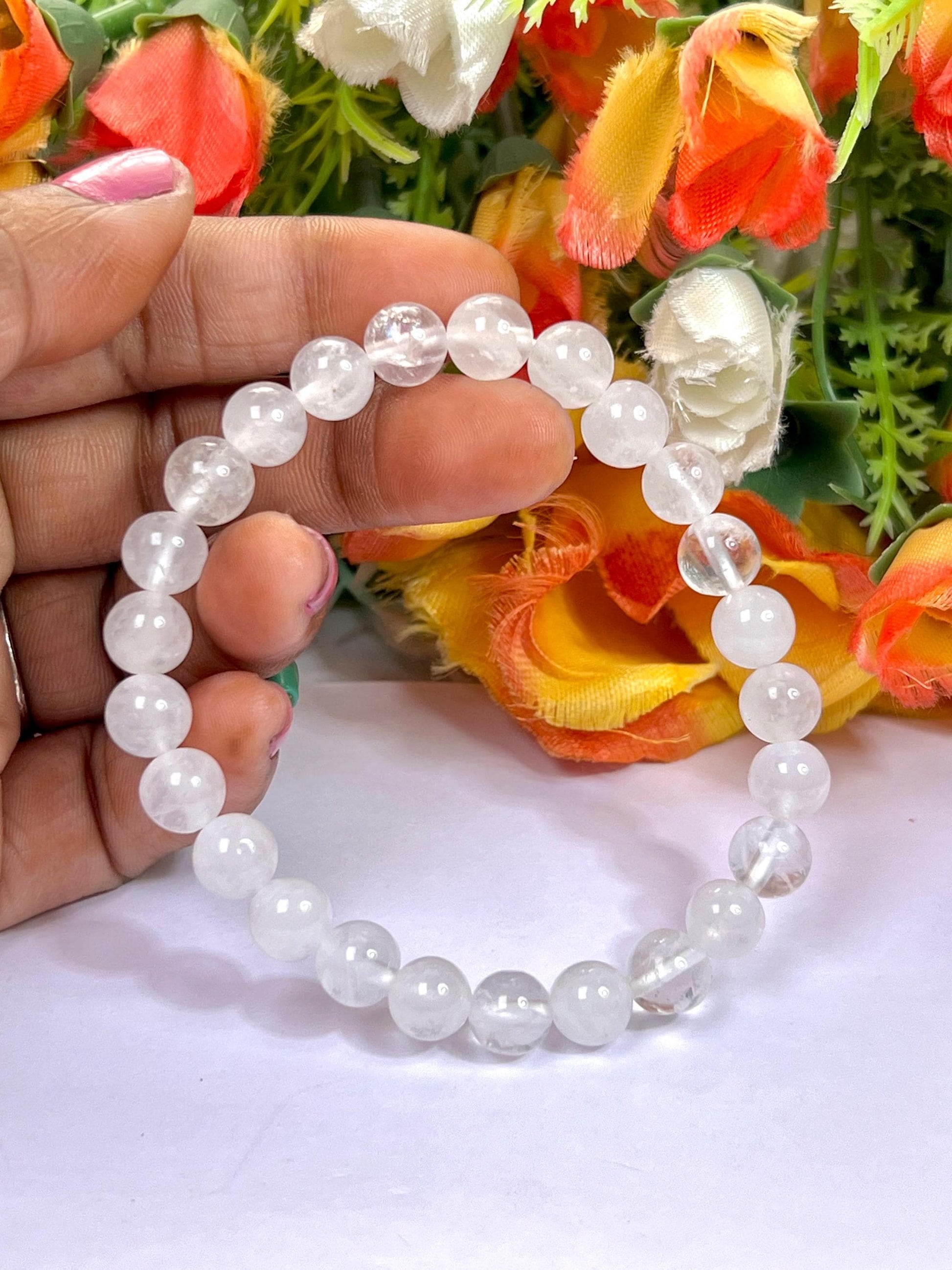 Nirvana Quartz Stone Bracelet| l Stretchable Bracelet l Unisex Bracelet l 8 MM Bracelet