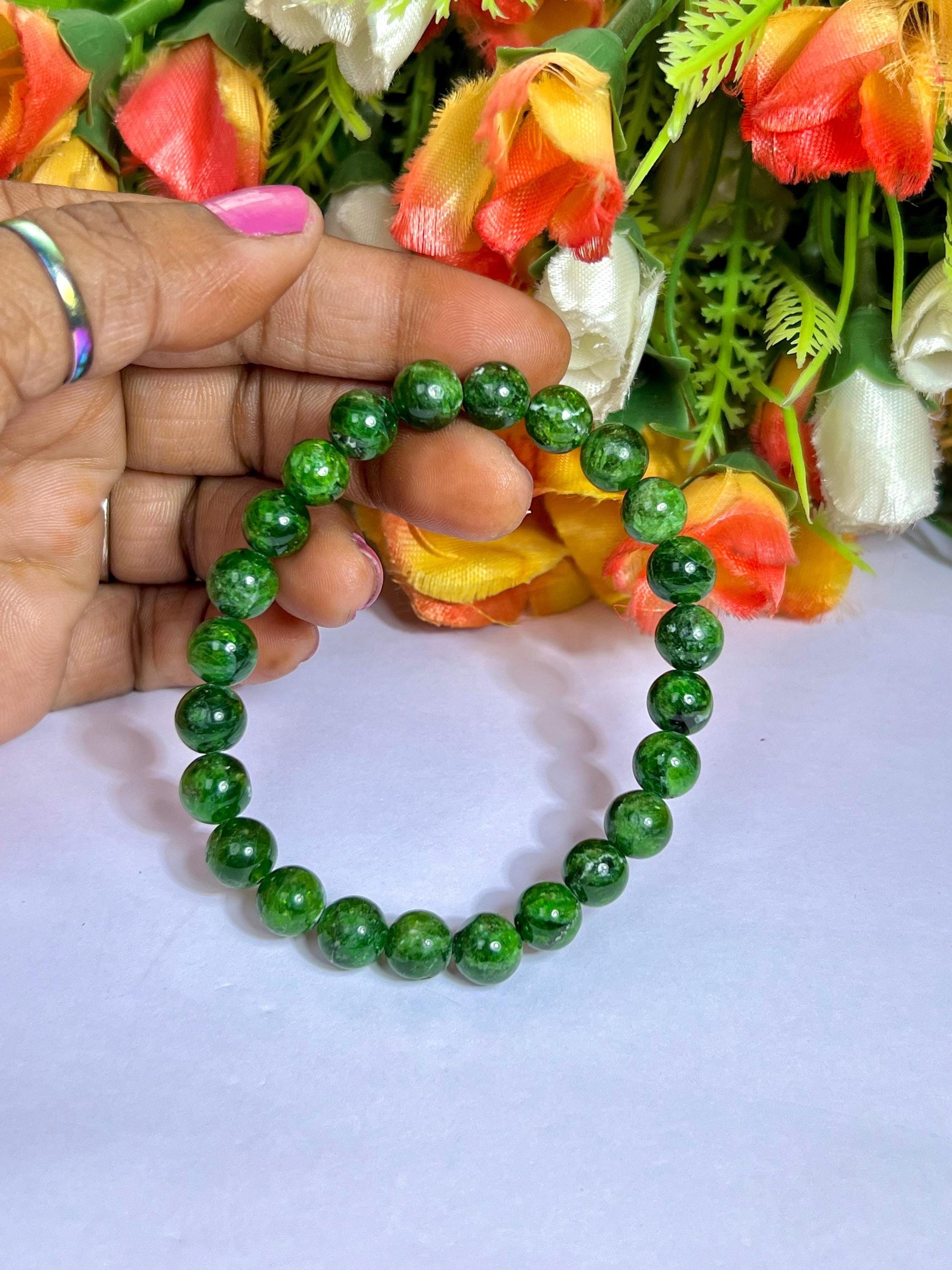 Diopside Chrome Stone Bracelet l Stretchable Bracelet l Unisex Bracelet l 8 MM Bracelet