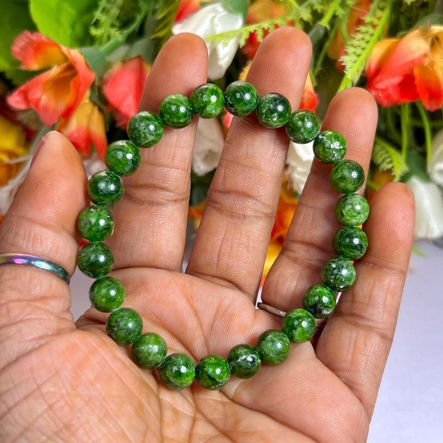 Diopside Chrome Stone Bracelet l Stretchable Bracelet l Unisex Bracelet l 8 MM Bracelet