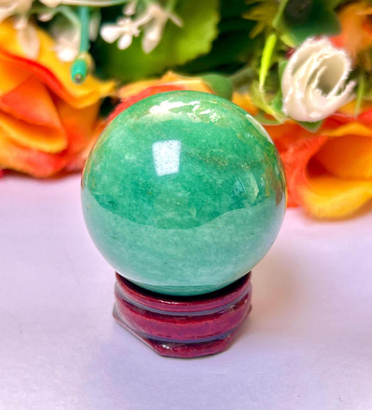 Green Aventurine Stone Sphere 40 MM Crystal Ball Orb Pocket Stone Meditation Space Crystal Grid With wooden Stand