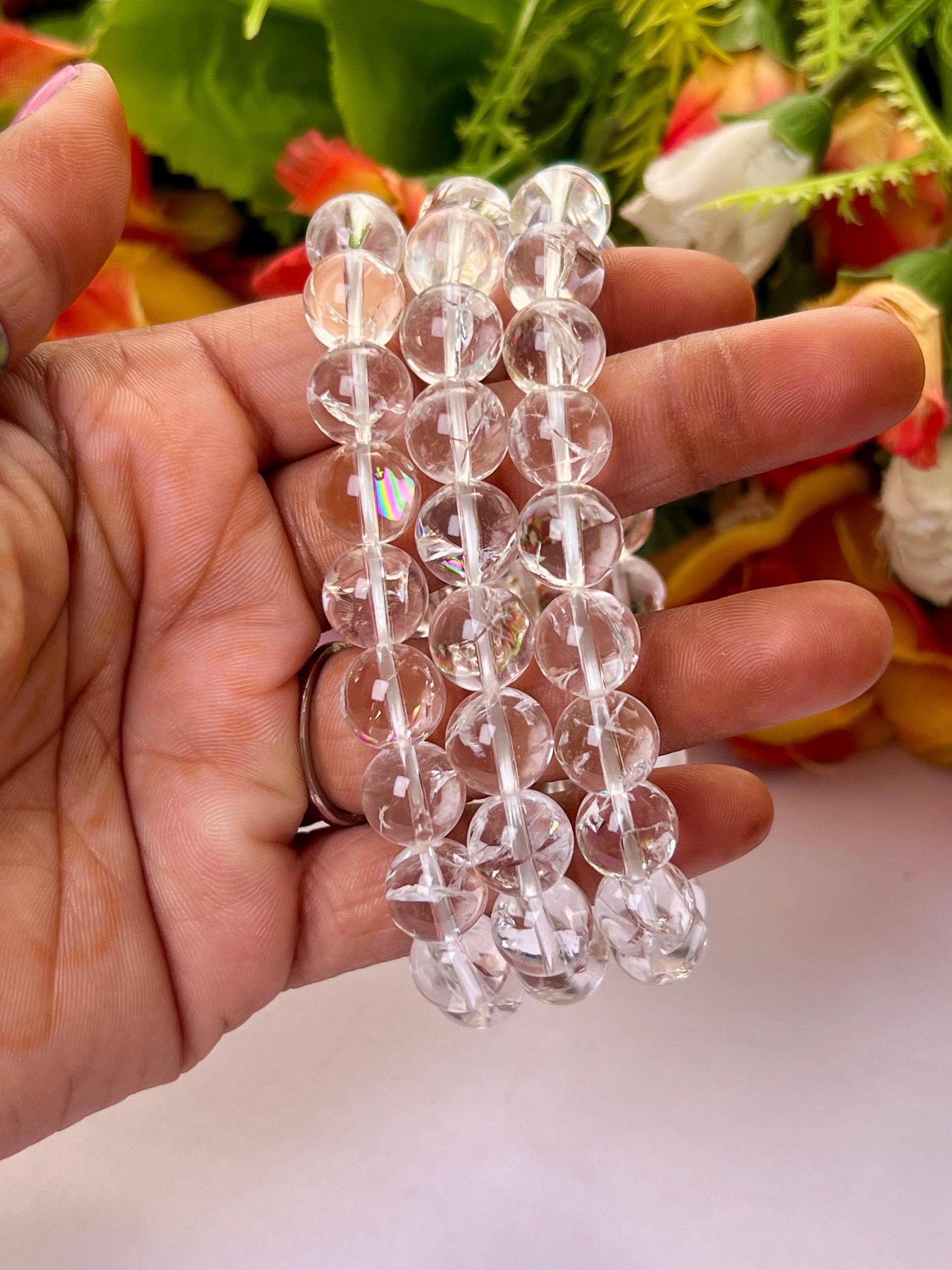 10 MM Rainbow Satyaloka Quartz Crystal Stone Bracelet