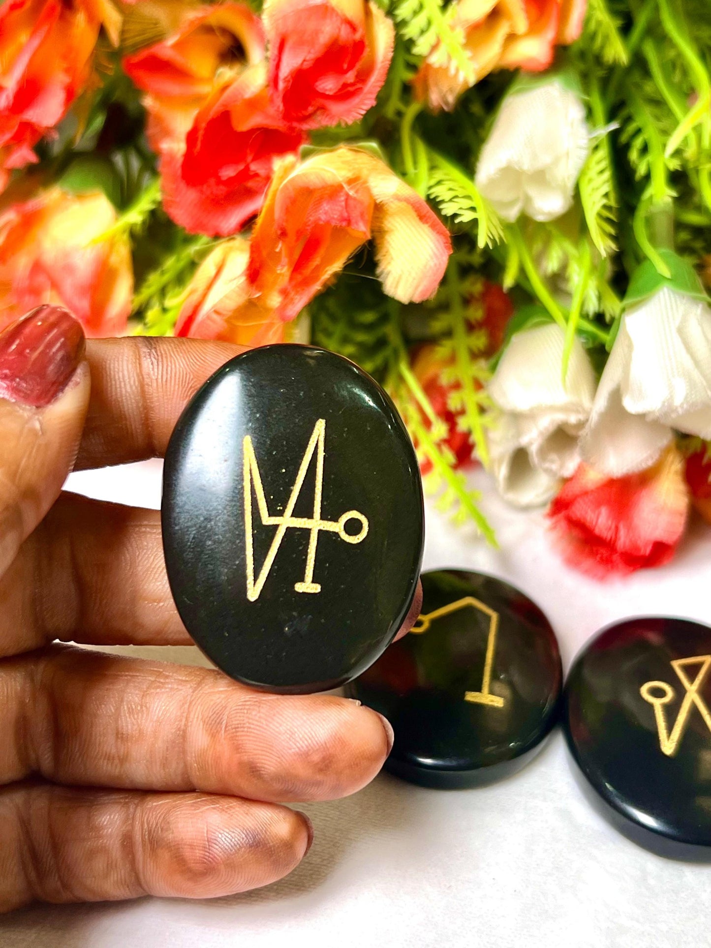 Black Obsidian Stone Archangel Stones Set Uriel, Michael, Raphael, Gabriel Orthodox Christian Church Four Archangels Symbol Set