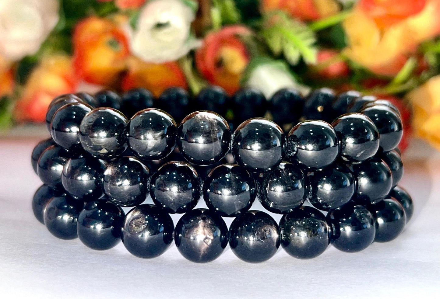 9 MM Hypersthene Stone Bracelet l Stretchable Bracelet l Unisex Bracelet