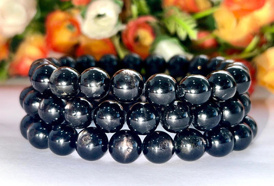 9 MM Hypersthene Stone Bracelet l Stretchable Bracelet l Unisex Bracelet
