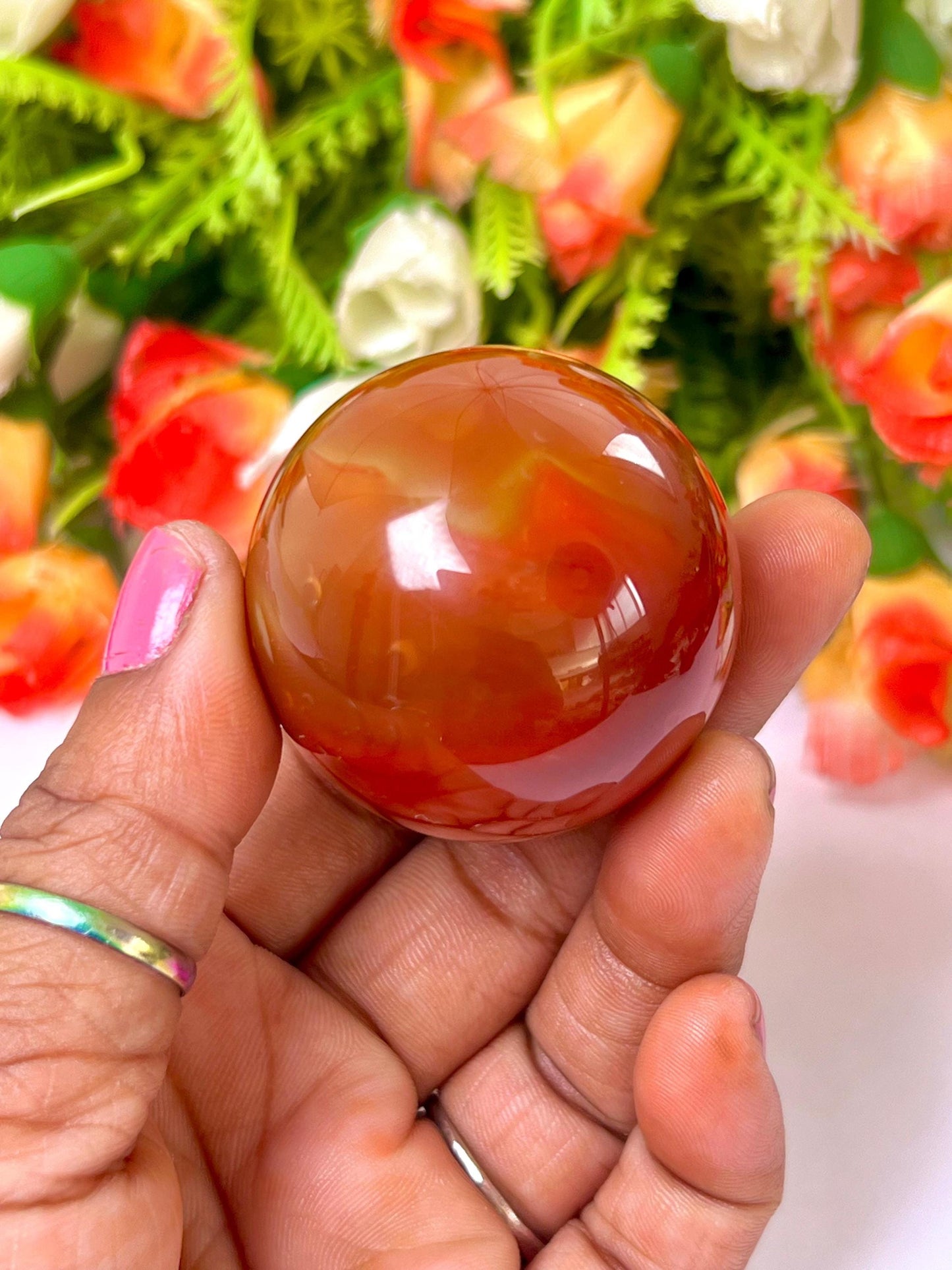 Carnelian Stone Sphere 40 MM Crystal Ball Orb Pocket Stone Meditation Space Crystal Grid With wooden Stand