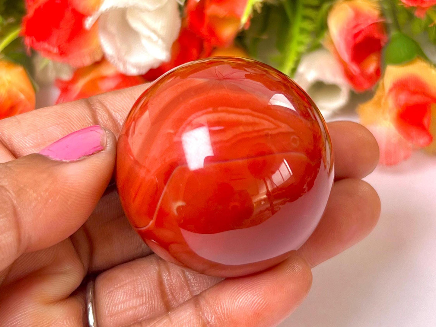 Carnelian Stone Sphere 40 MM Crystal Ball Orb Pocket Stone Meditation Space Crystal Grid With wooden Stand