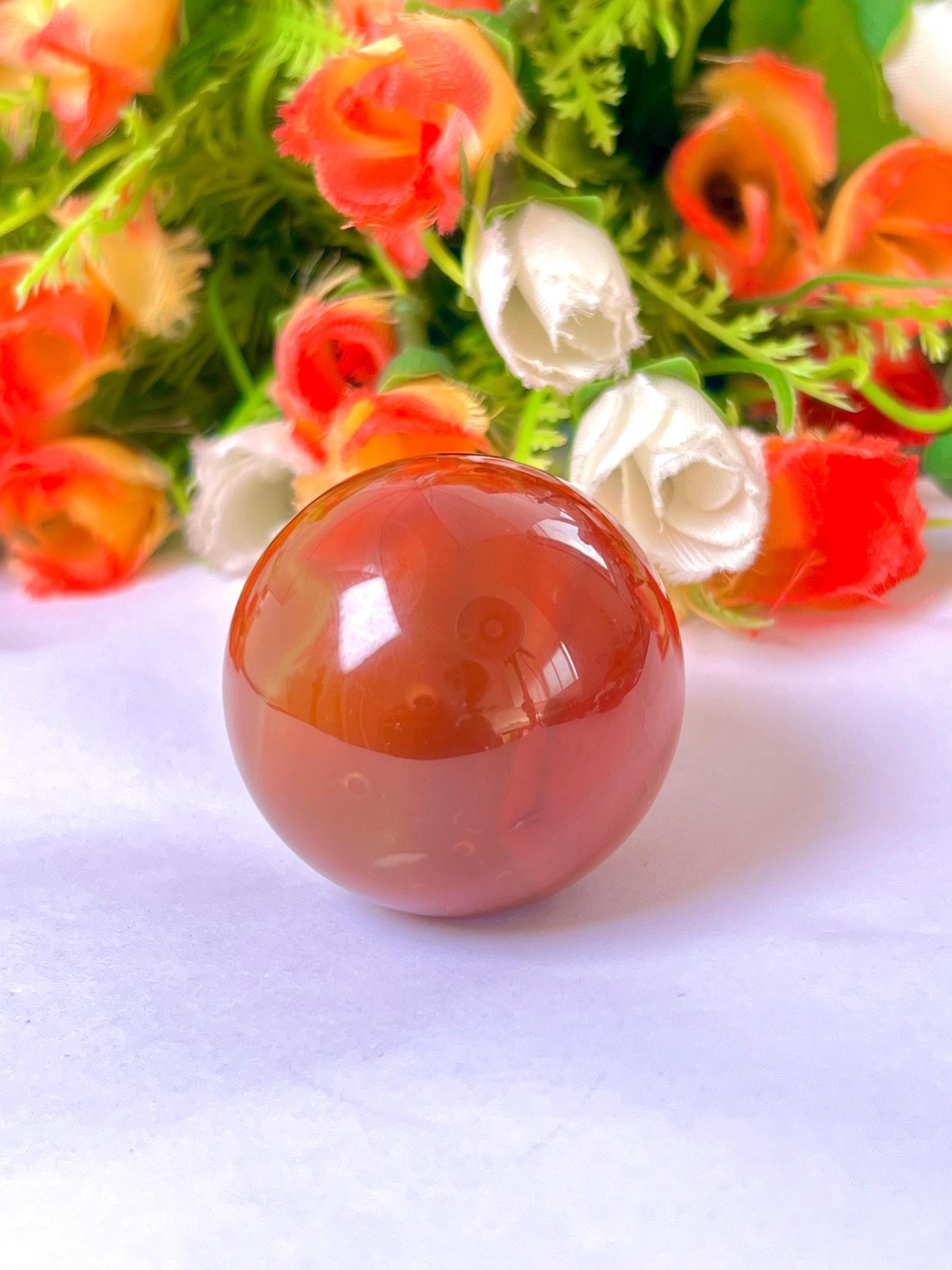 Carnelian Stone Sphere 40 MM Crystal Ball Orb Pocket Stone Meditation Space Crystal Grid With wooden Stand