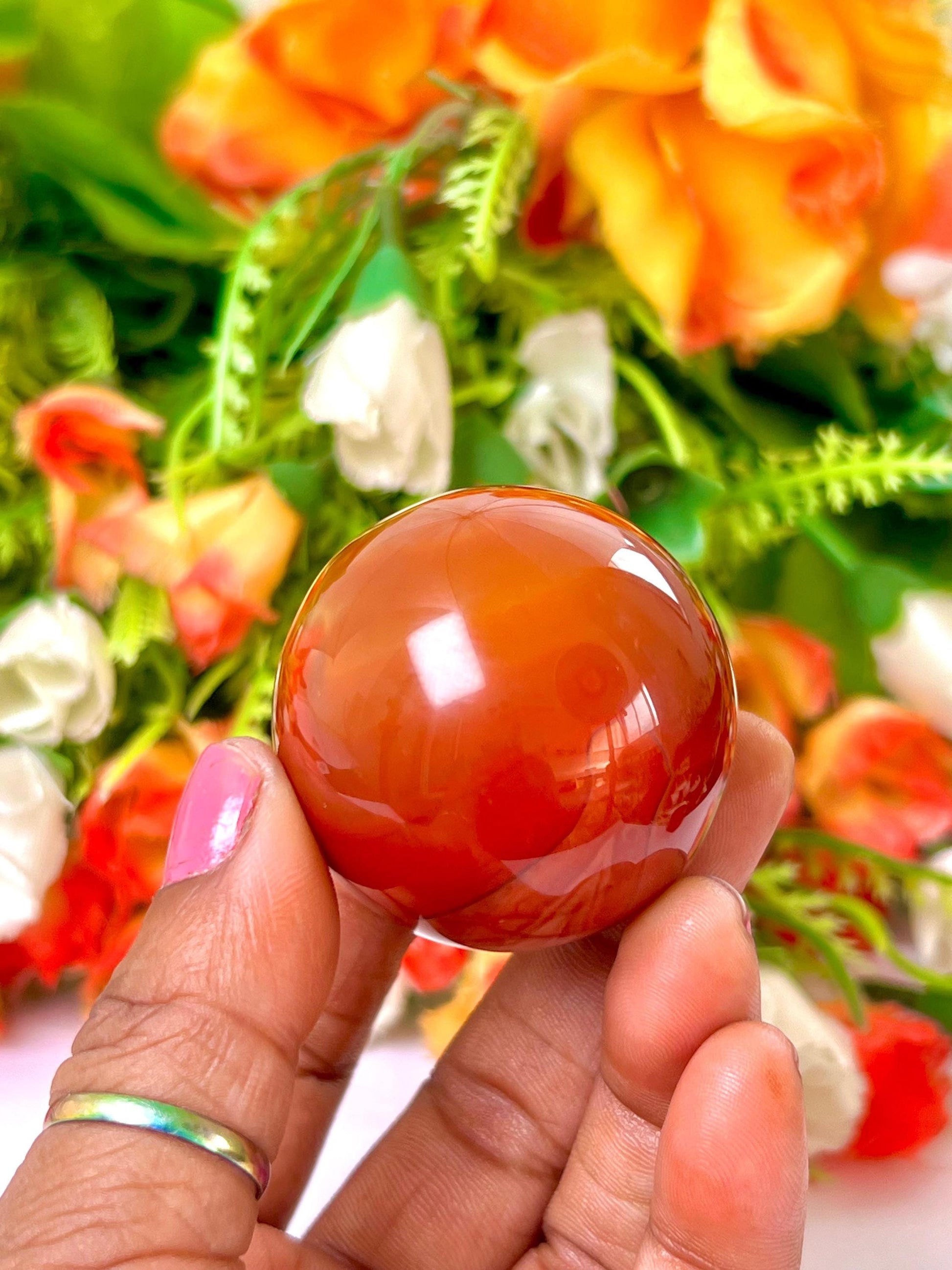 Carnelian Stone Sphere 40 MM Crystal Ball Orb Pocket Stone Meditation Space Crystal Grid With wooden Stand