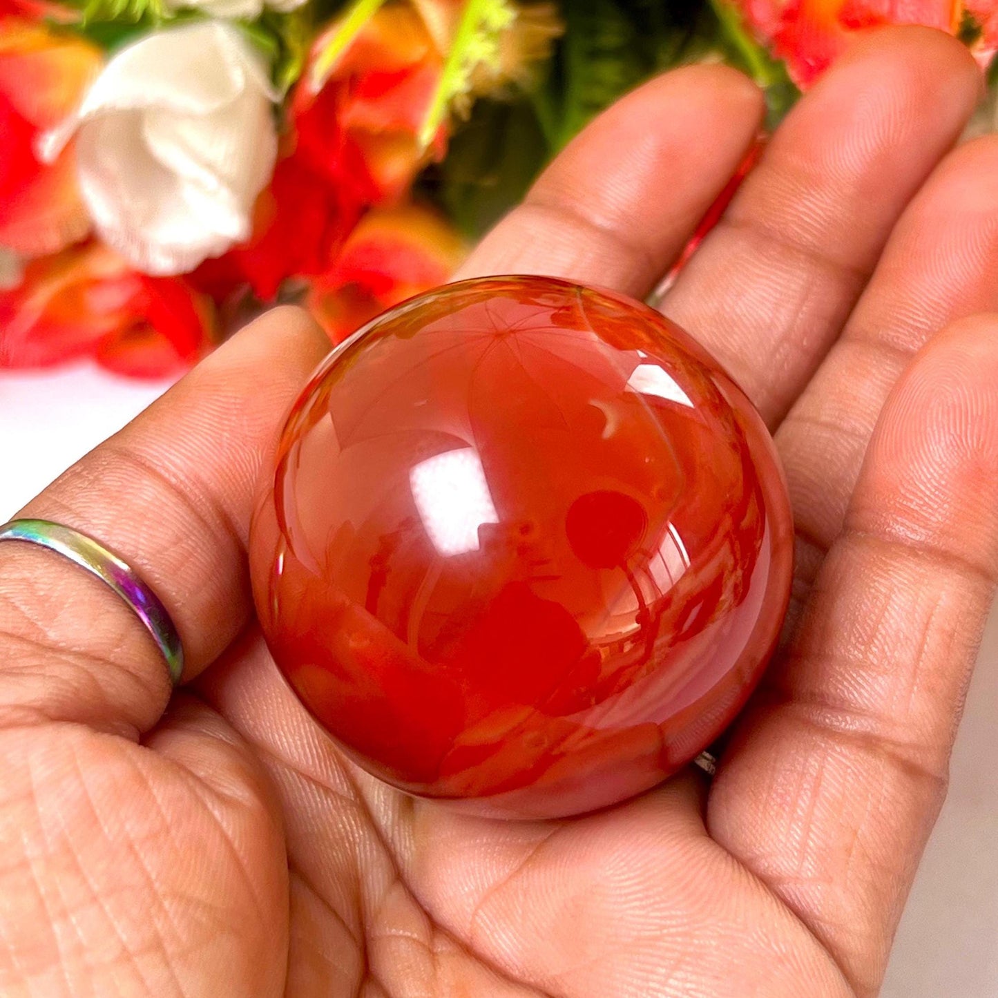 Carnelian Stone Sphere 40 MM Crystal Ball Orb Pocket Stone Meditation Space Crystal Grid With wooden Stand