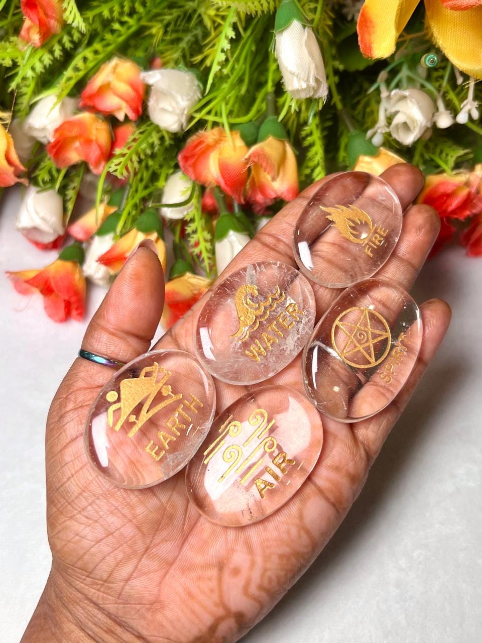Five Elements Himalaya Crystal Quartz Stone Set Earth, Air, Fire, Water & Spirit