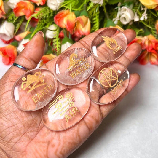 Five Elements Himalaya Crystal Quartz Stone Set Earth, Air, Fire, Water & Spirit