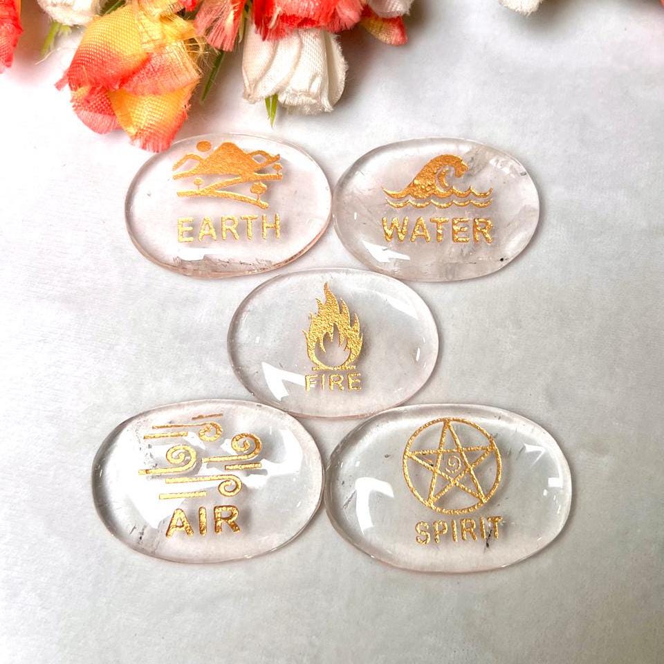 Five Elements Himalaya Crystal Quartz Stone Set Earth, Air, Fire, Water & Spirit