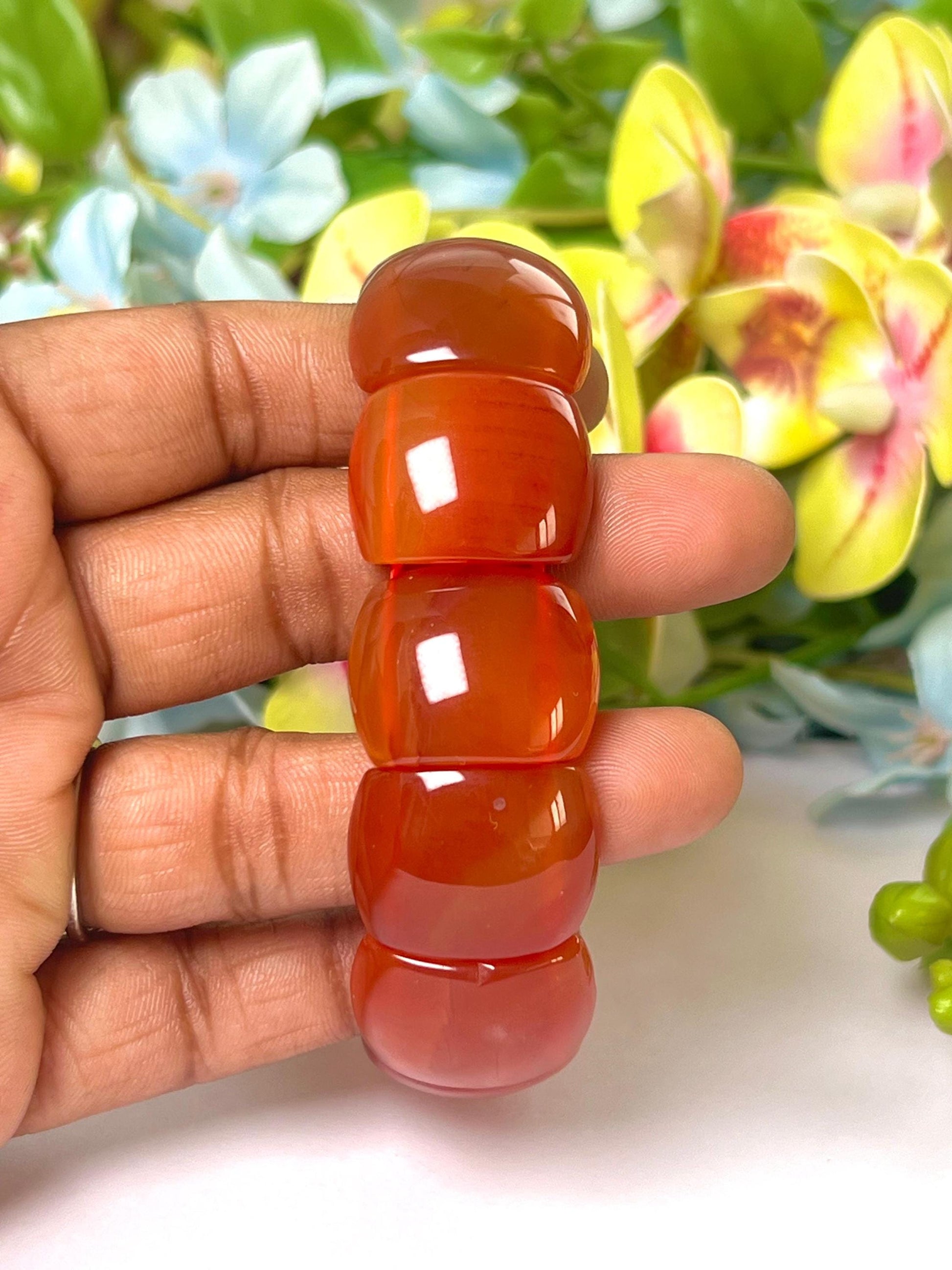 20 MM Carnelian Stone Rectangle Shape Bracelet l Stretchable Bracelet