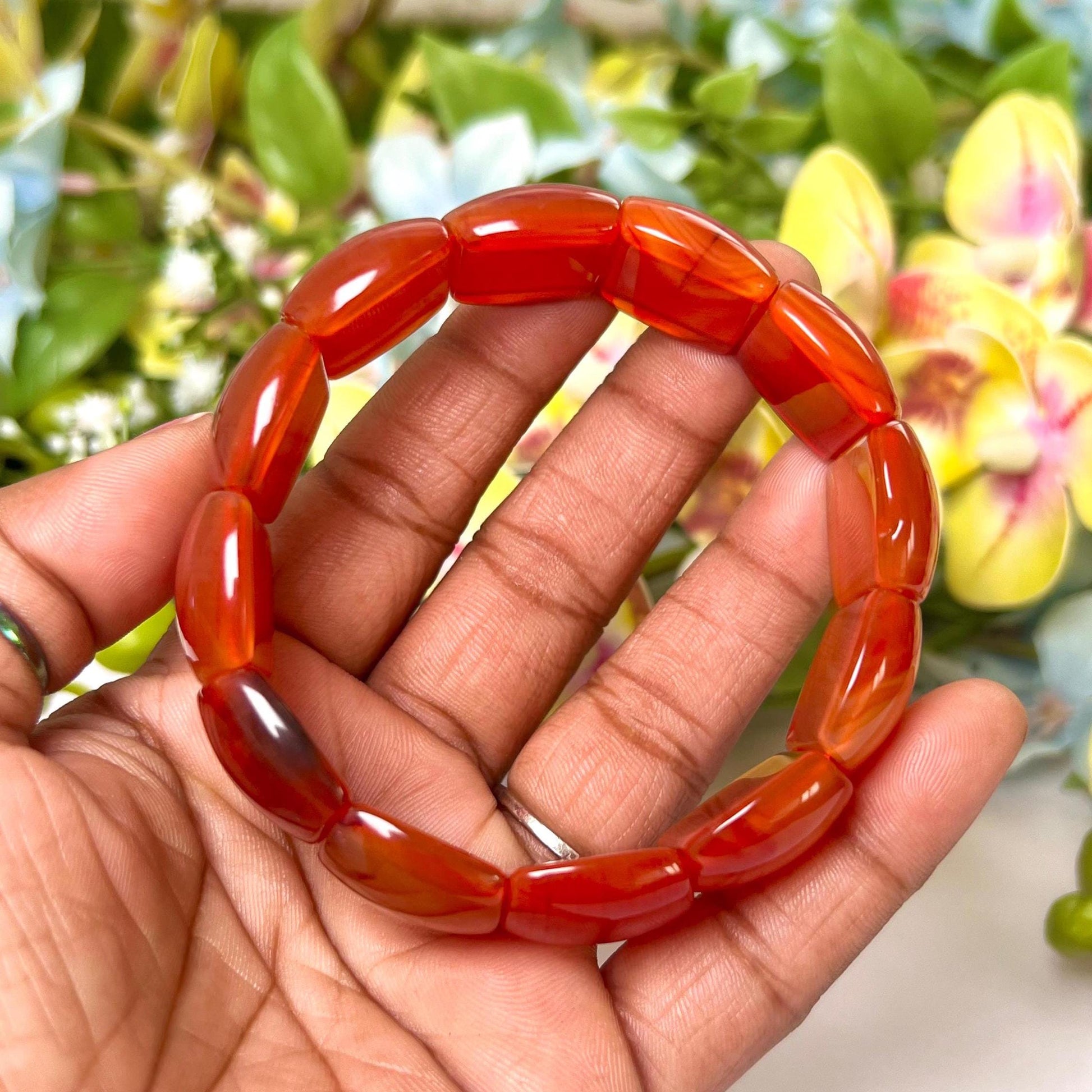 20 MM Carnelian Stone Rectangle Shape Bracelet l Stretchable Bracelet