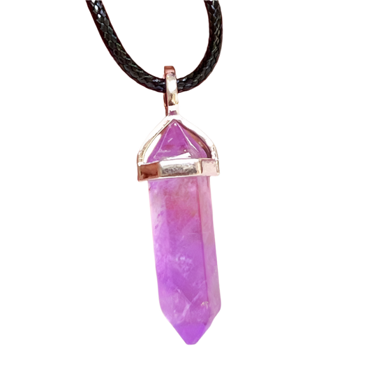 High-Vibration Vera Cruz Amethyst Double Point Pencil Pendant | Spiritual Healing Crystal Necklace