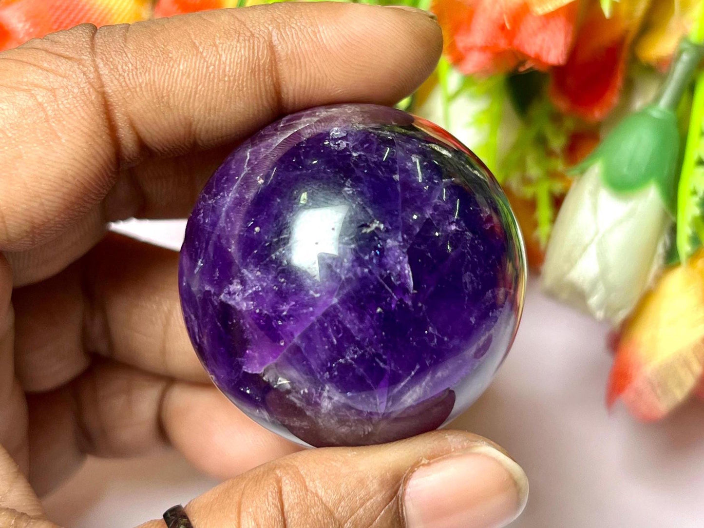 Amethyst Stone Sphere 40 MM Crystal Ball Orb Pocket Stone Meditation Space Crystal Grid With wooden Stand