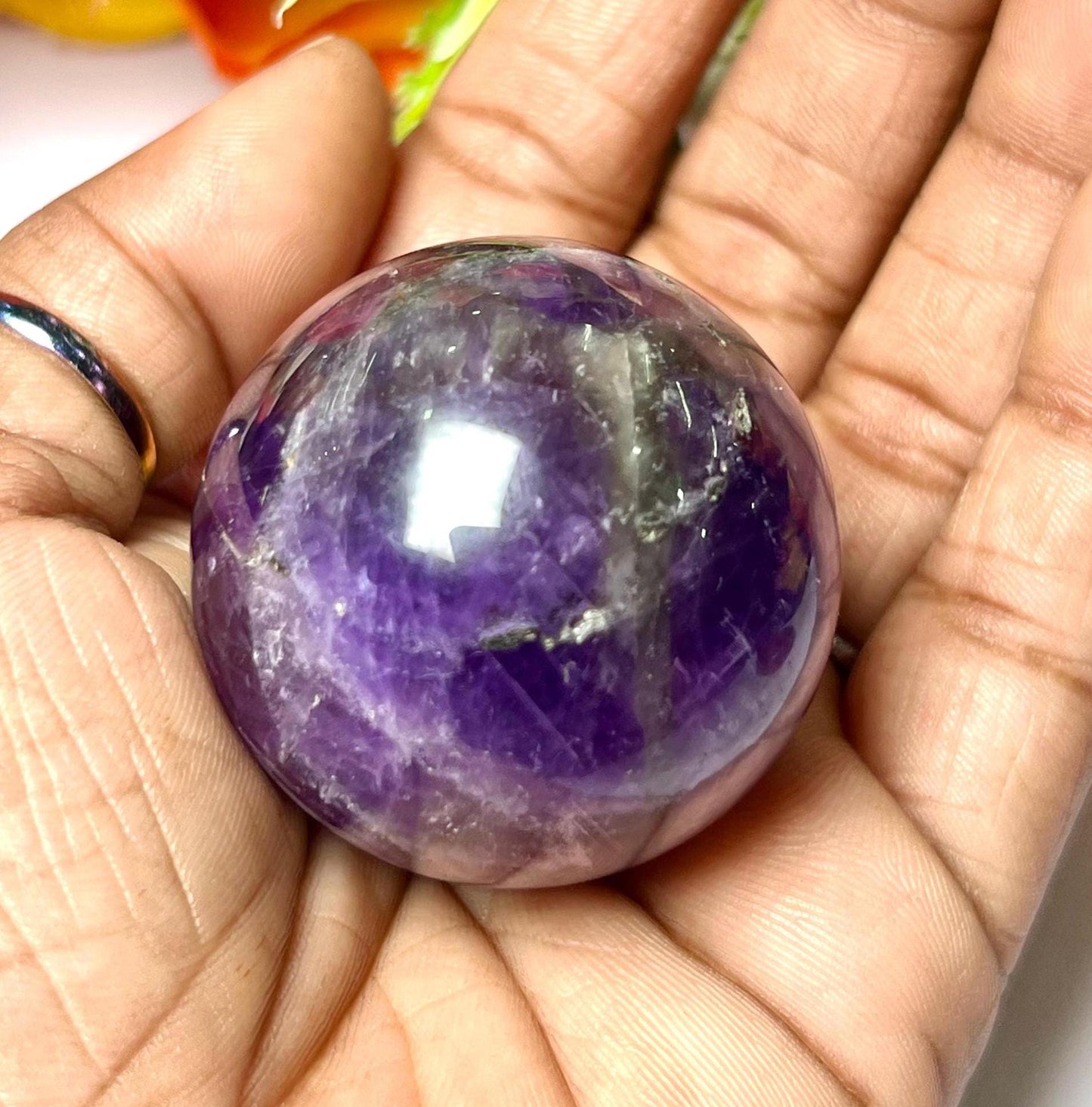 Amethyst Stone Sphere 40 MM Crystal Ball Orb Pocket Stone Meditation Space Crystal Grid With wooden Stand