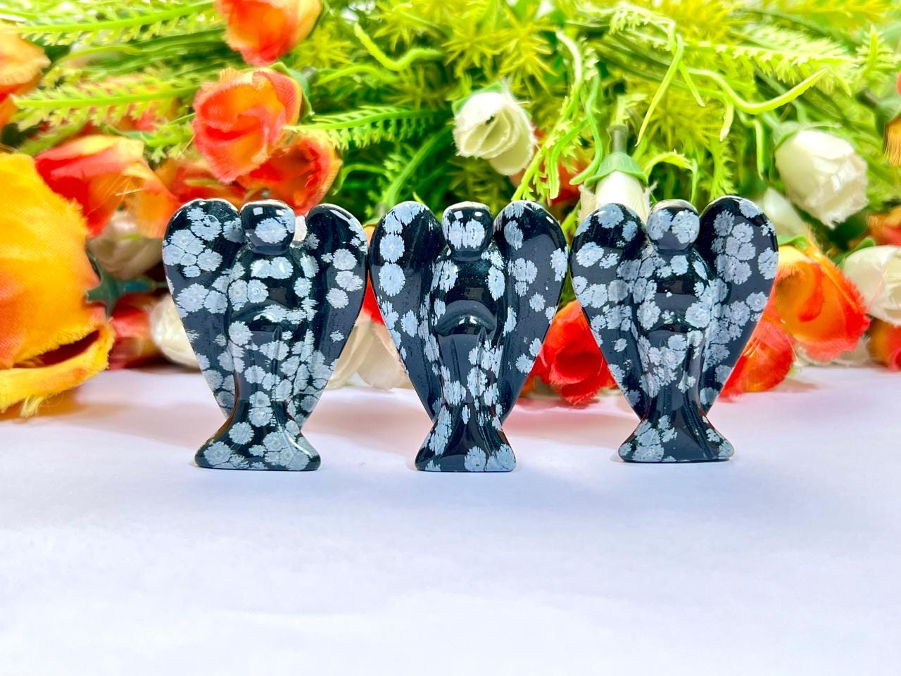 2" Angel Snowflake Obsidian Stone Guardian Angel blessed Angelic connection
