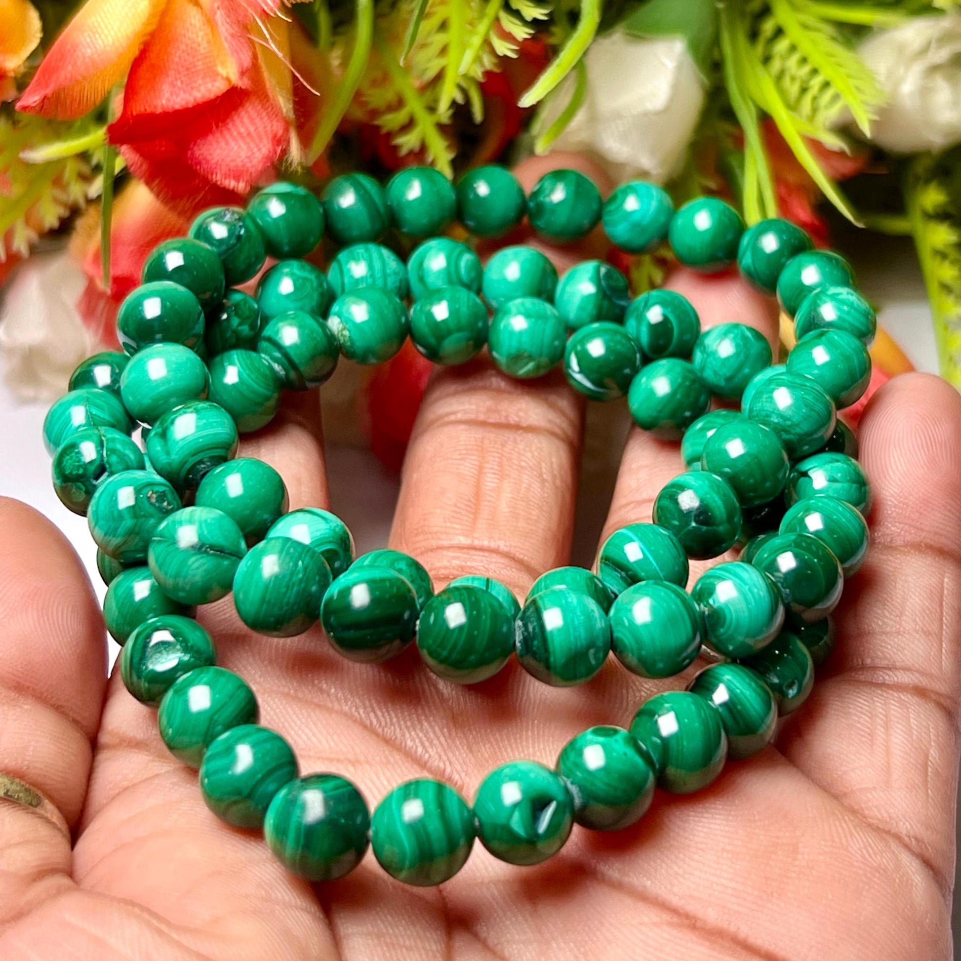 Malachite Stone Bracelet l Stretchable Bracelet l Unisex Bracelet l 8 MM Bracelet