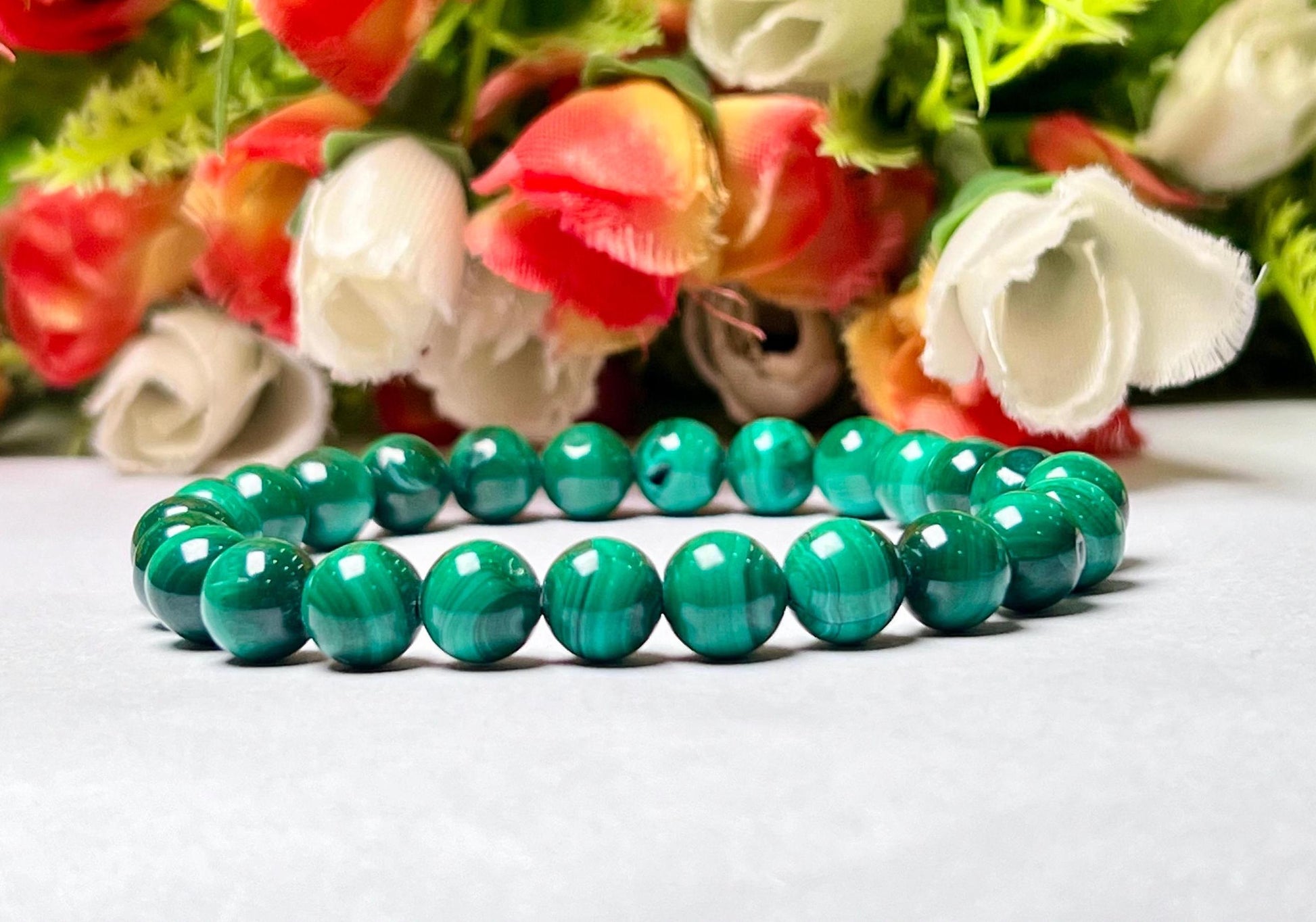 Malachite Stone Bracelet l Stretchable Bracelet l Unisex Bracelet l 8 MM Bracelet