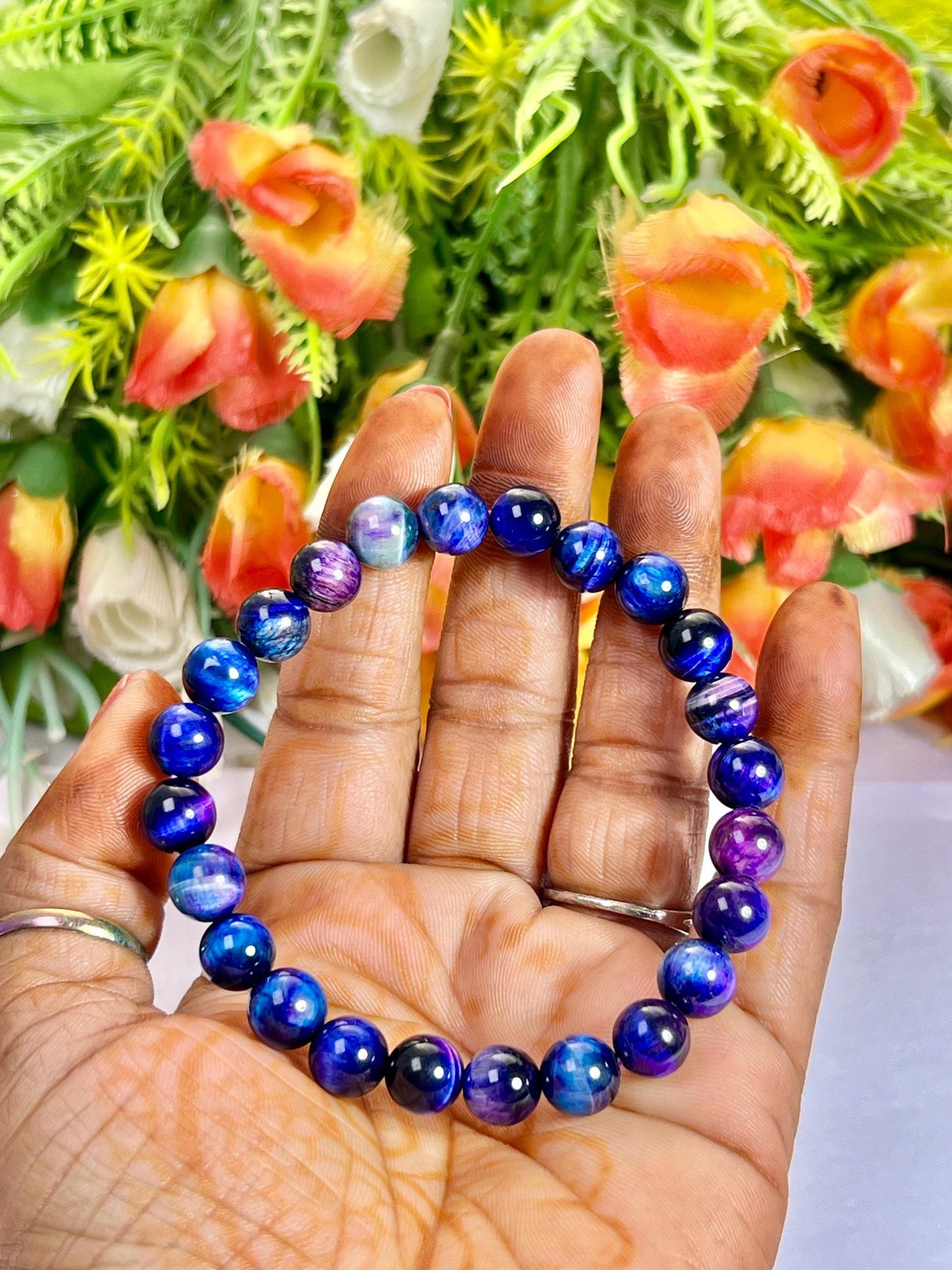 Galaxy Tiger Eye Stone Bracelet l Stretchable Bracelet l Unisex Bracelet l 8 MM Bracelet