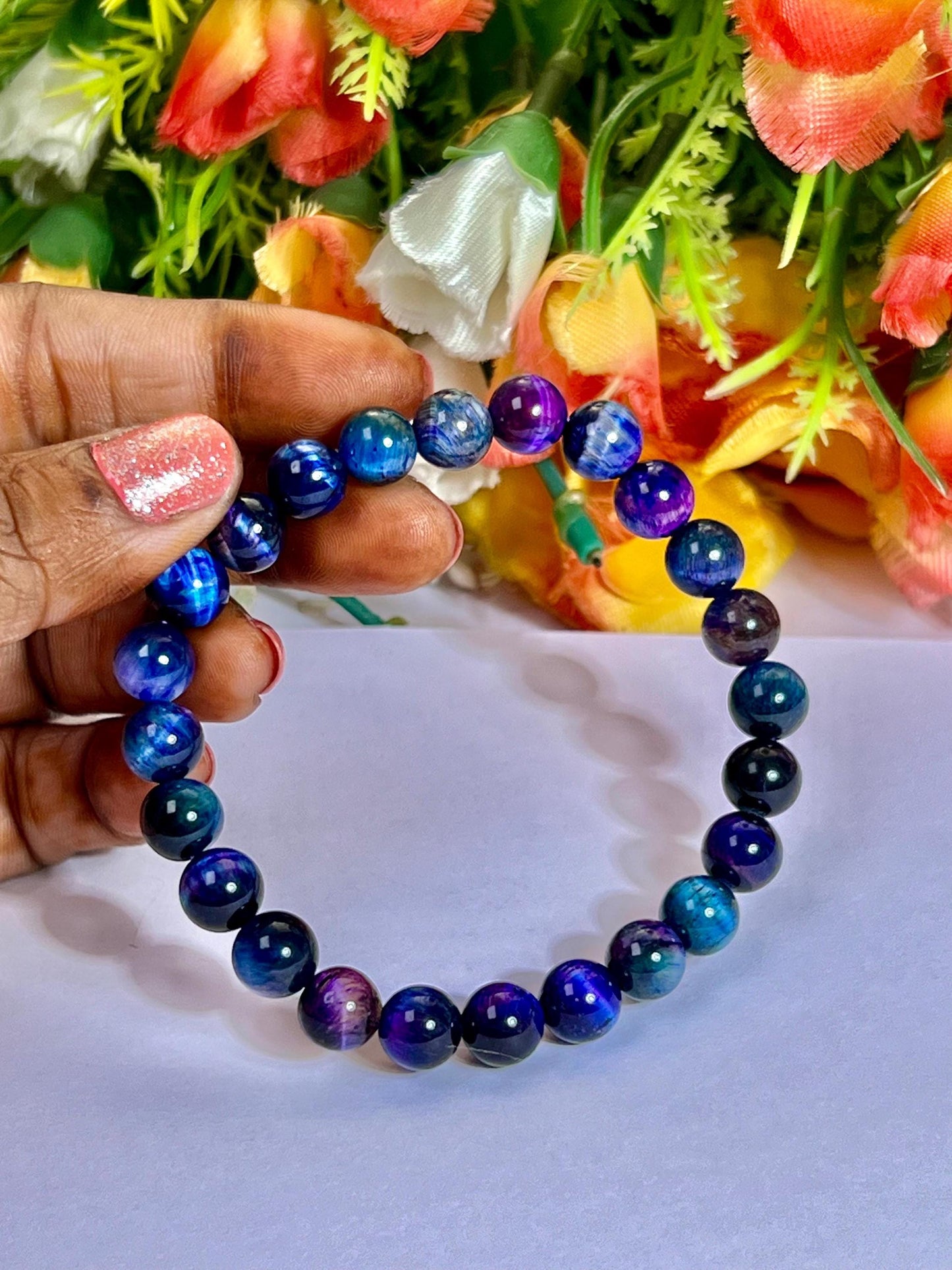 Galaxy Tiger Eye Stone Bracelet l Stretchable Bracelet l Unisex Bracelet l 8 MM Bracelet