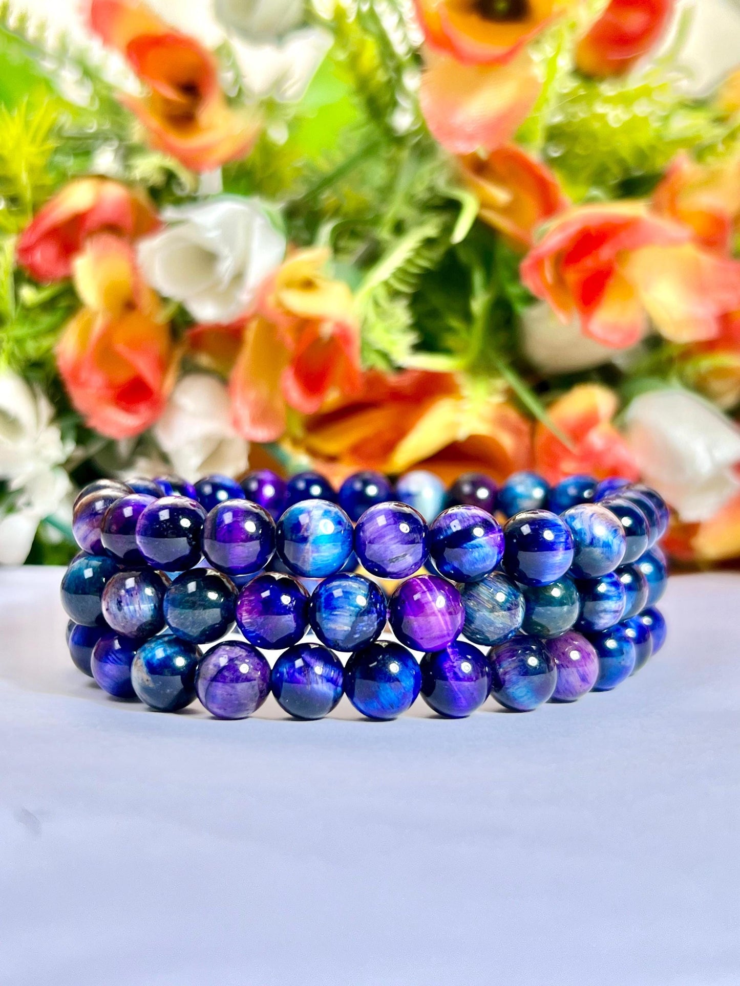 Galaxy Tiger Eye Stone Bracelet l Stretchable Bracelet l Unisex Bracelet l 8 MM Bracelet