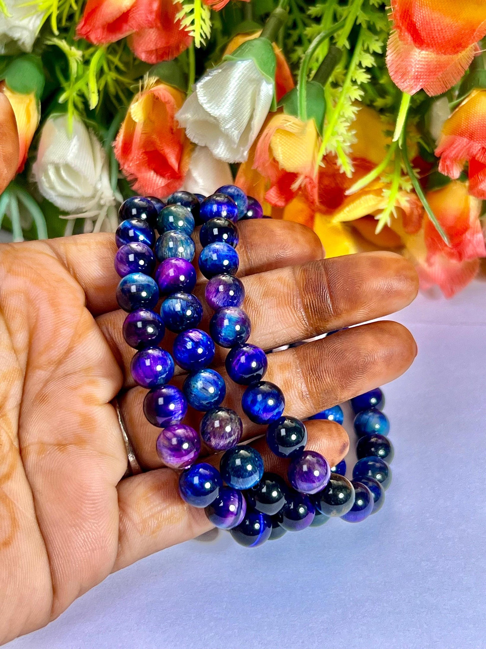 Galaxy Tiger Eye Stone Bracelet l Stretchable Bracelet l Unisex Bracelet l 8 MM Bracelet