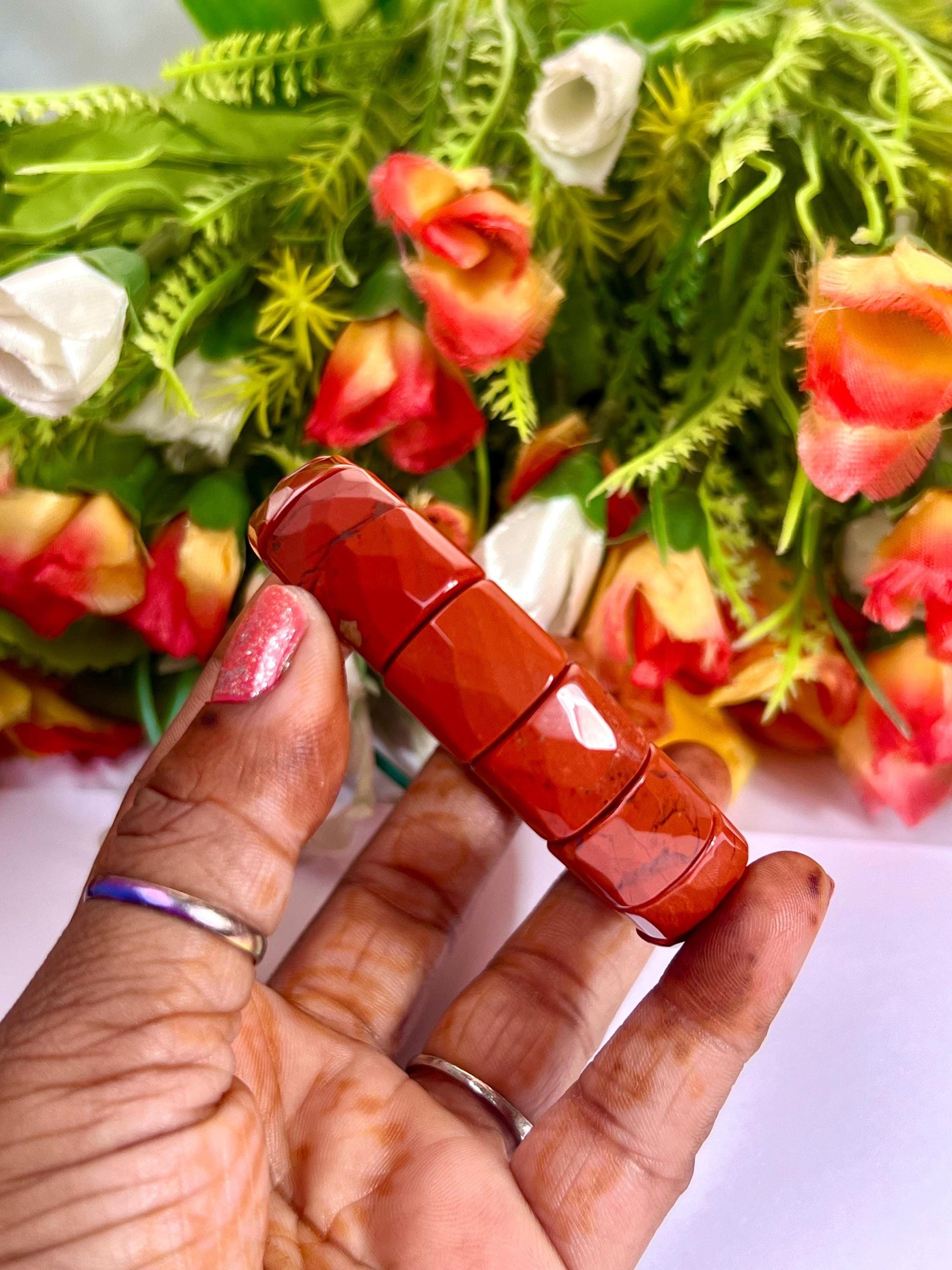 15 MM Red Jasper Stone Bracelet l Stretchable Bracelet High Grade