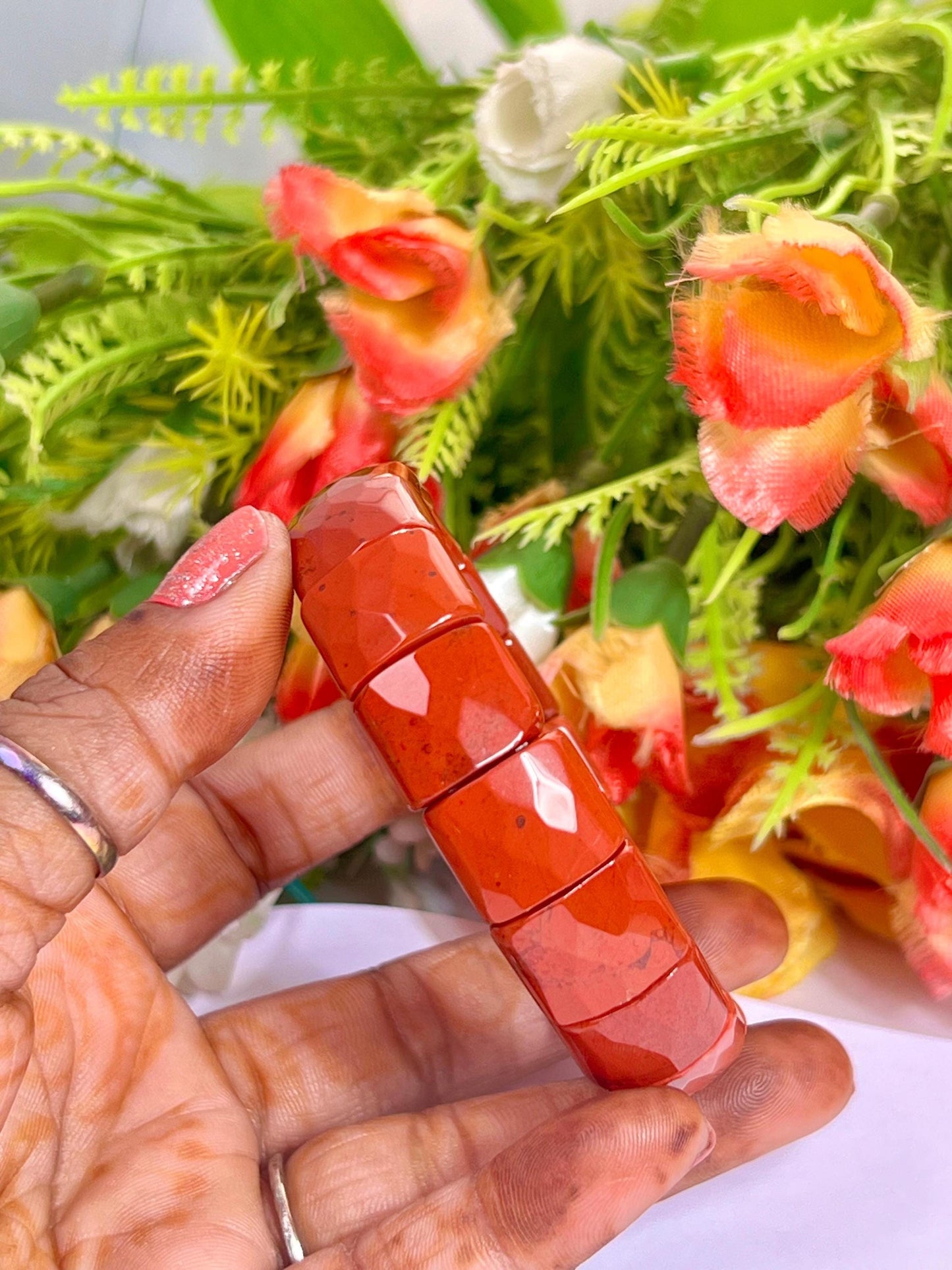 15 MM Red Jasper Stone Bracelet l Stretchable Bracelet High Grade
